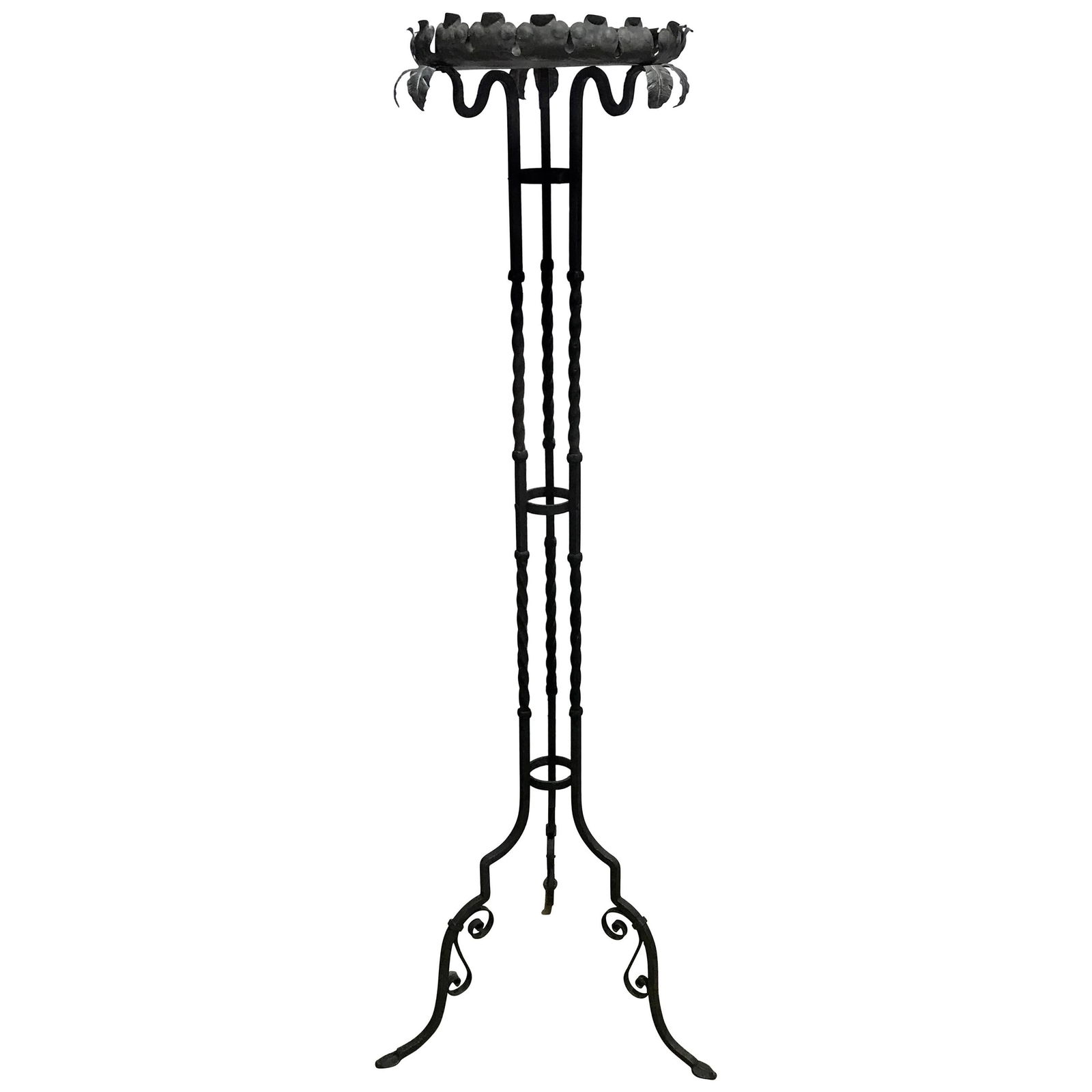 Addison Mizner Style Patinated Bronze Iron Pedestal 62.5 Inches: Addison Mizner Style Patinated Bronze Iron Pedestal 62.5 Inches This exquisite pedestal is attributed to the renowned architect Addison Mizner, showcasing a stunning bronze palmette design atop a stur