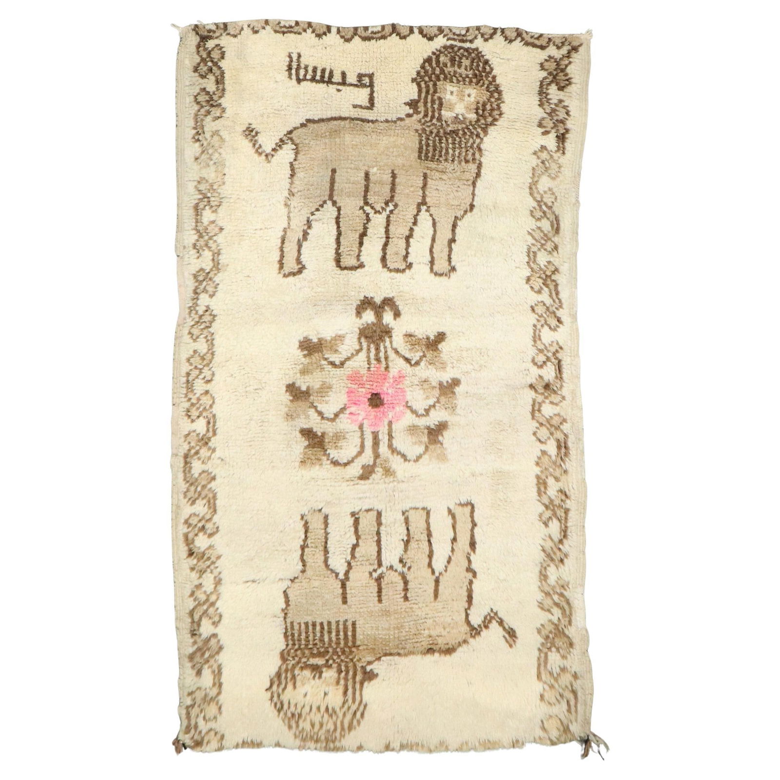 Vintage Mid 20th Century Moroccan Floral Lion Rug 3'1" x 5'3" (1 of 7)