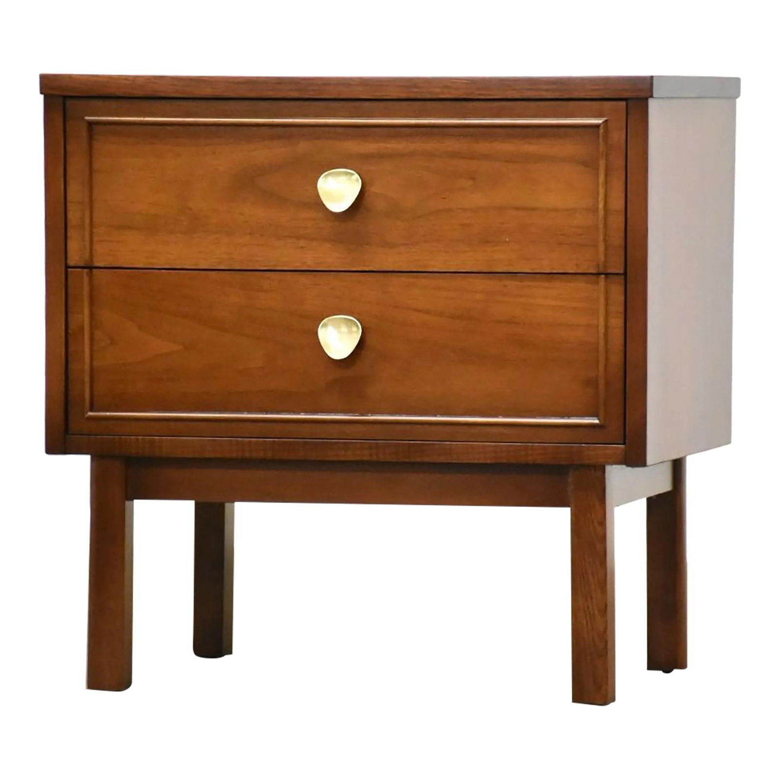 Mid-Century Modern Cherry Nightstand by Dixie 1960s: Mid-Century Modern Cherry Nightstand by Dixie 1960s This exquisite mid-century modern nightstand features a beautiful cherry wood finish and is crafted by Dixie Furniture. The nightstand includes two
