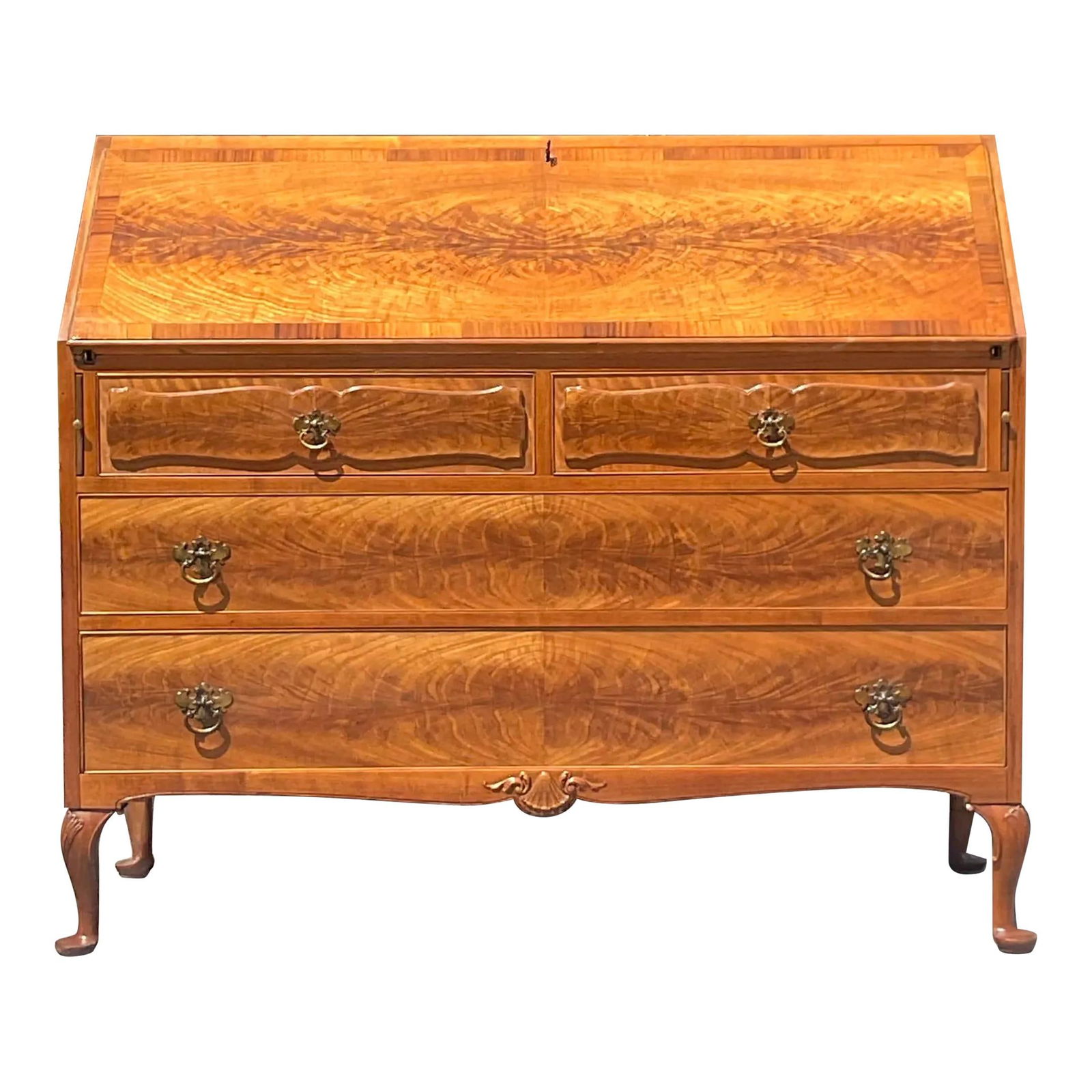 Mid 20th Century Vintage Drop Top Writing Desk Chocolate Wood (1 of 8)