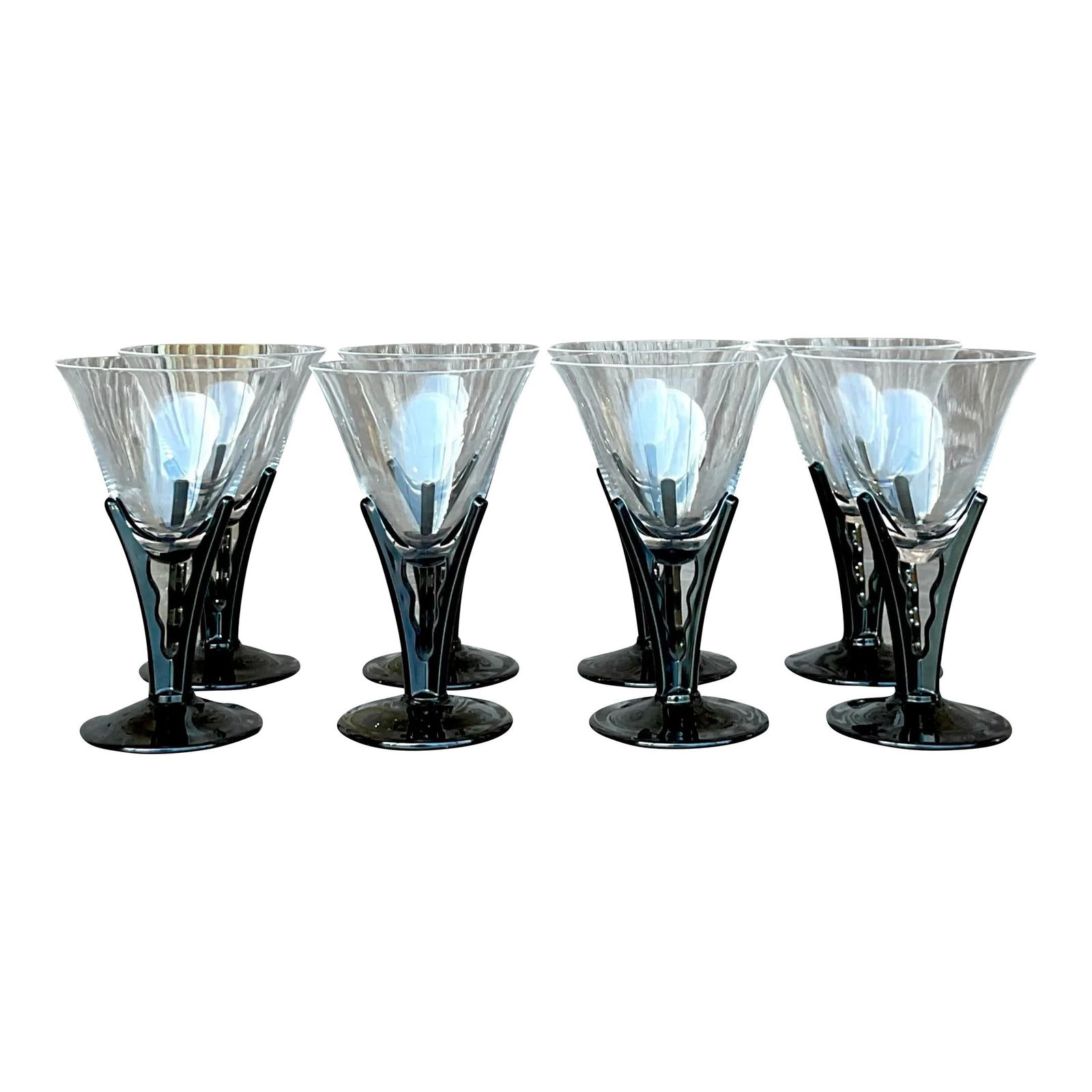 Set of 8 Vintage Postmodern Black Stem Martini Glasses (1 of 7)