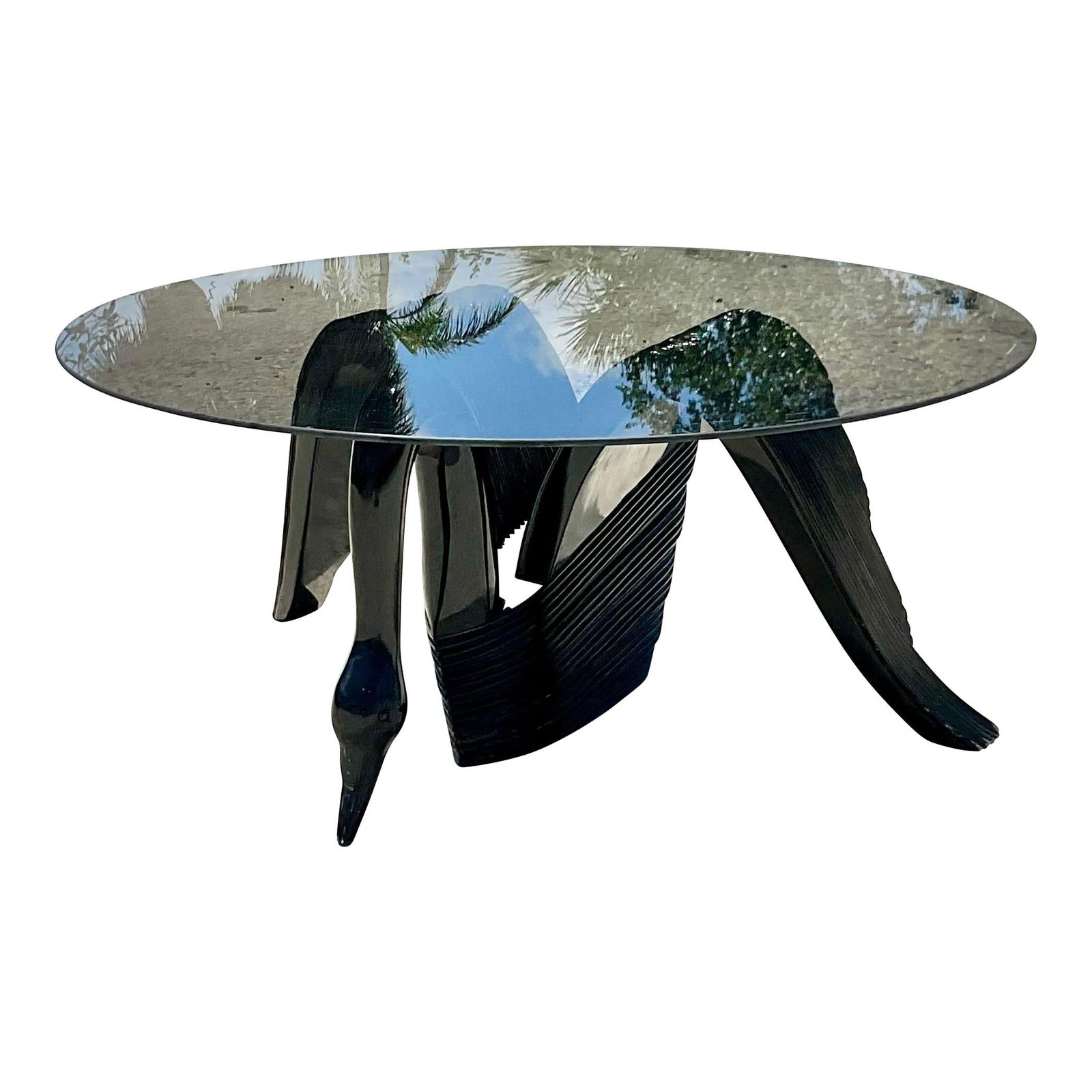 Vintage Coastal Black Lacquer Swan Coffee Table with Smoked Glass Top (1 of 7)