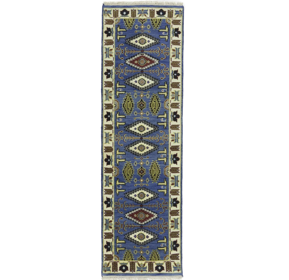 Hand-Knotted Kazak Geometric Runner Rug 30 x 96 Wool Modern Decor (1 of 14)
