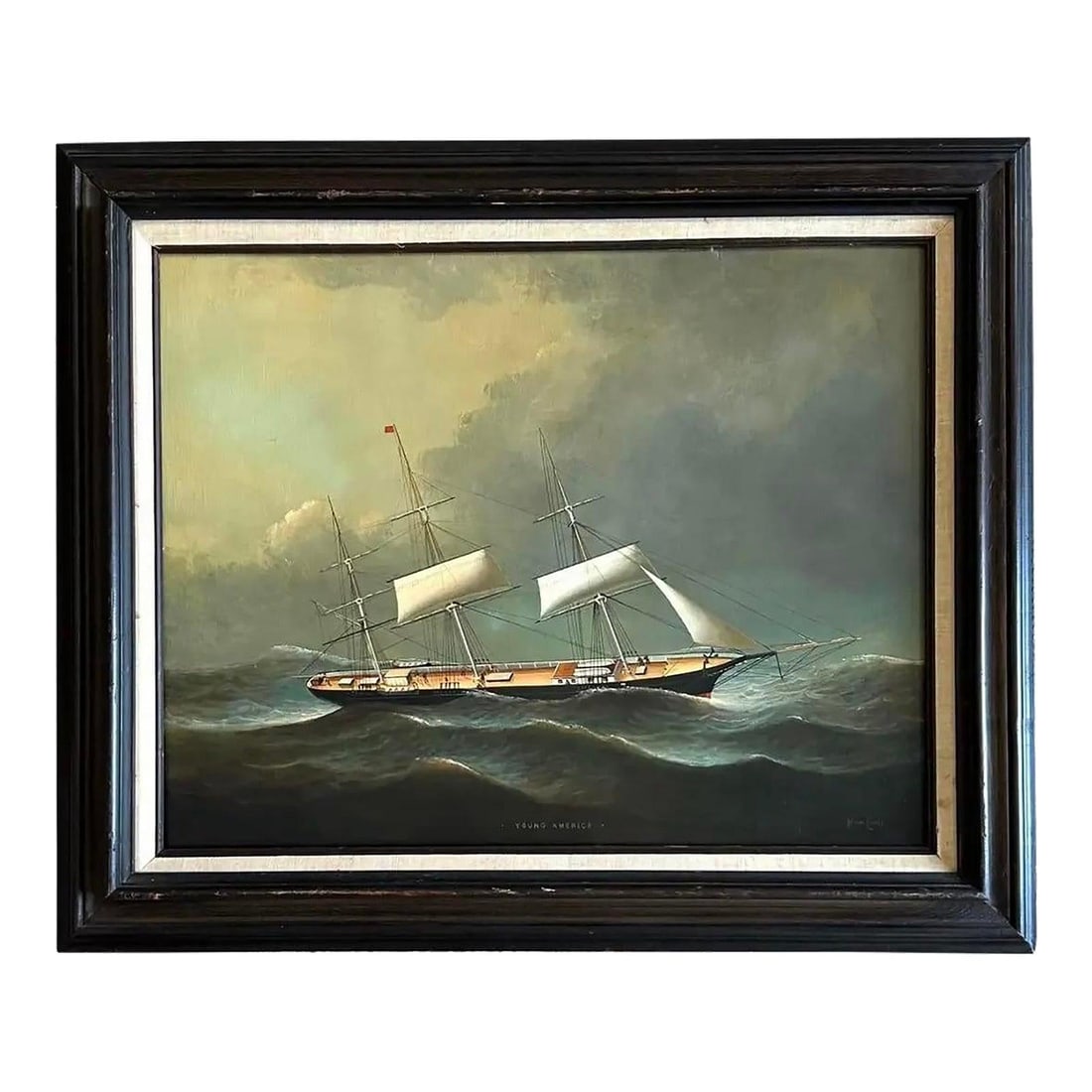 Brian Coole Signed Young American Clipper Ship Oil Painting Framed Nautical Art (1 of 4)