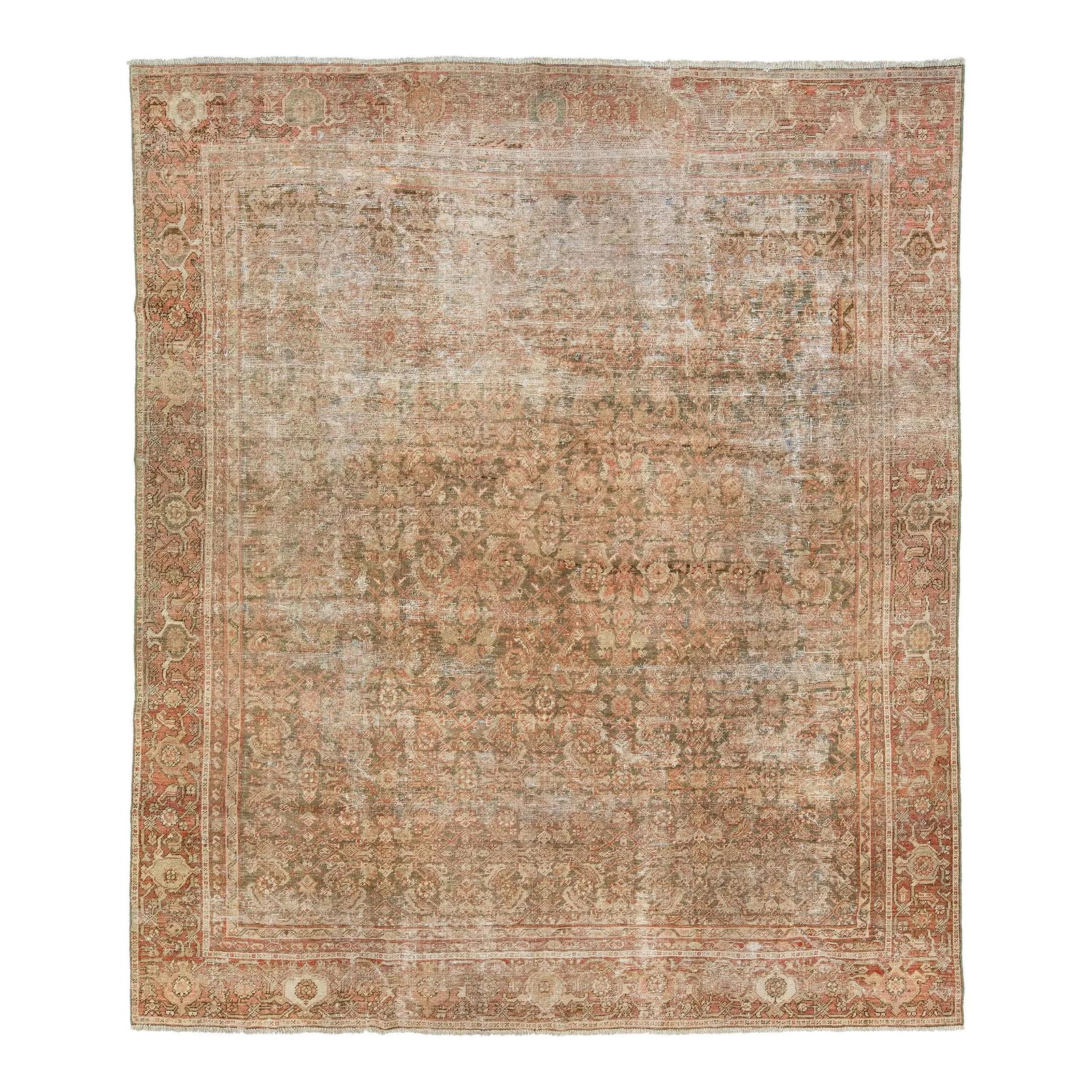 Antique Persian Tabriz Wool Rug 8 x 9'5 Rust Floral Design 1910s (1 of 8)