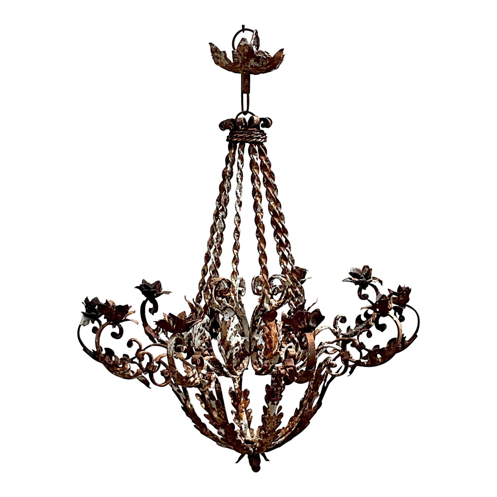 Vintage Regency Patinated Leaf Candle Chandelier Metal 32in (1 of 6)