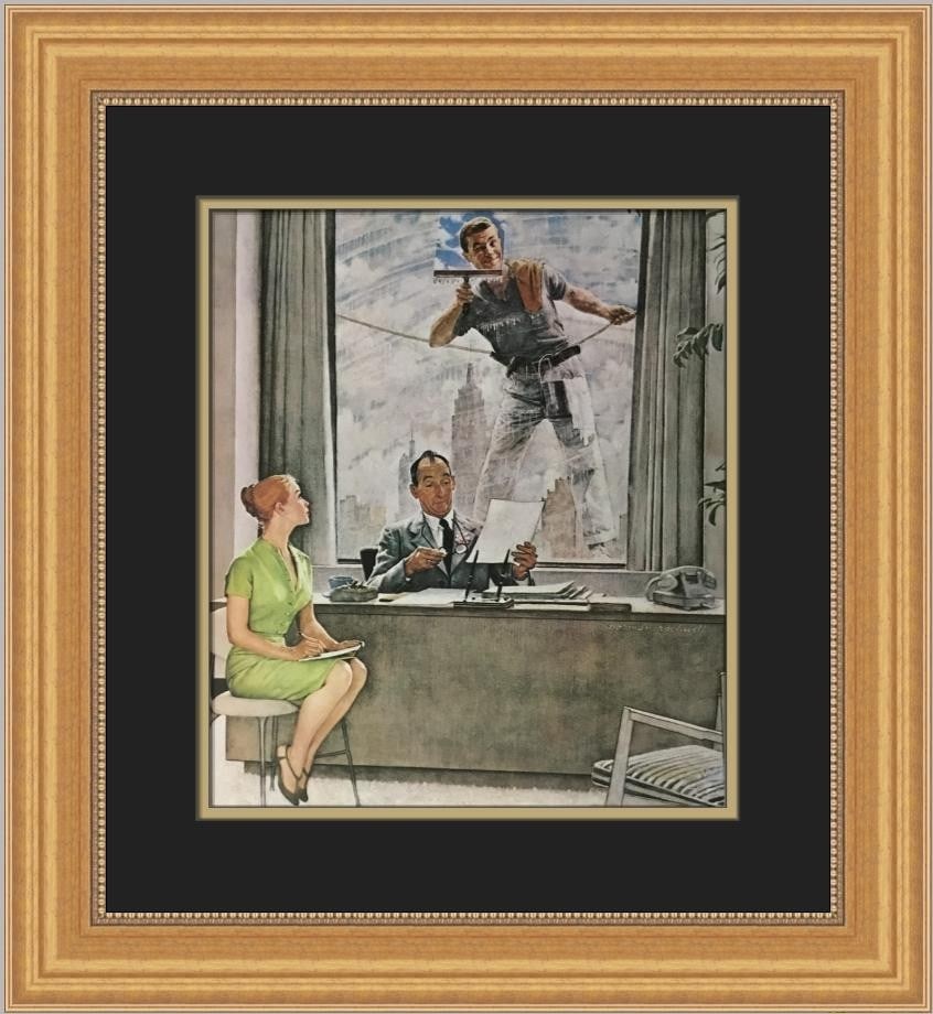 Norman Rockwell The Window Washer Custom Framed Print 20 x 18 Americana Art (1 of 2)