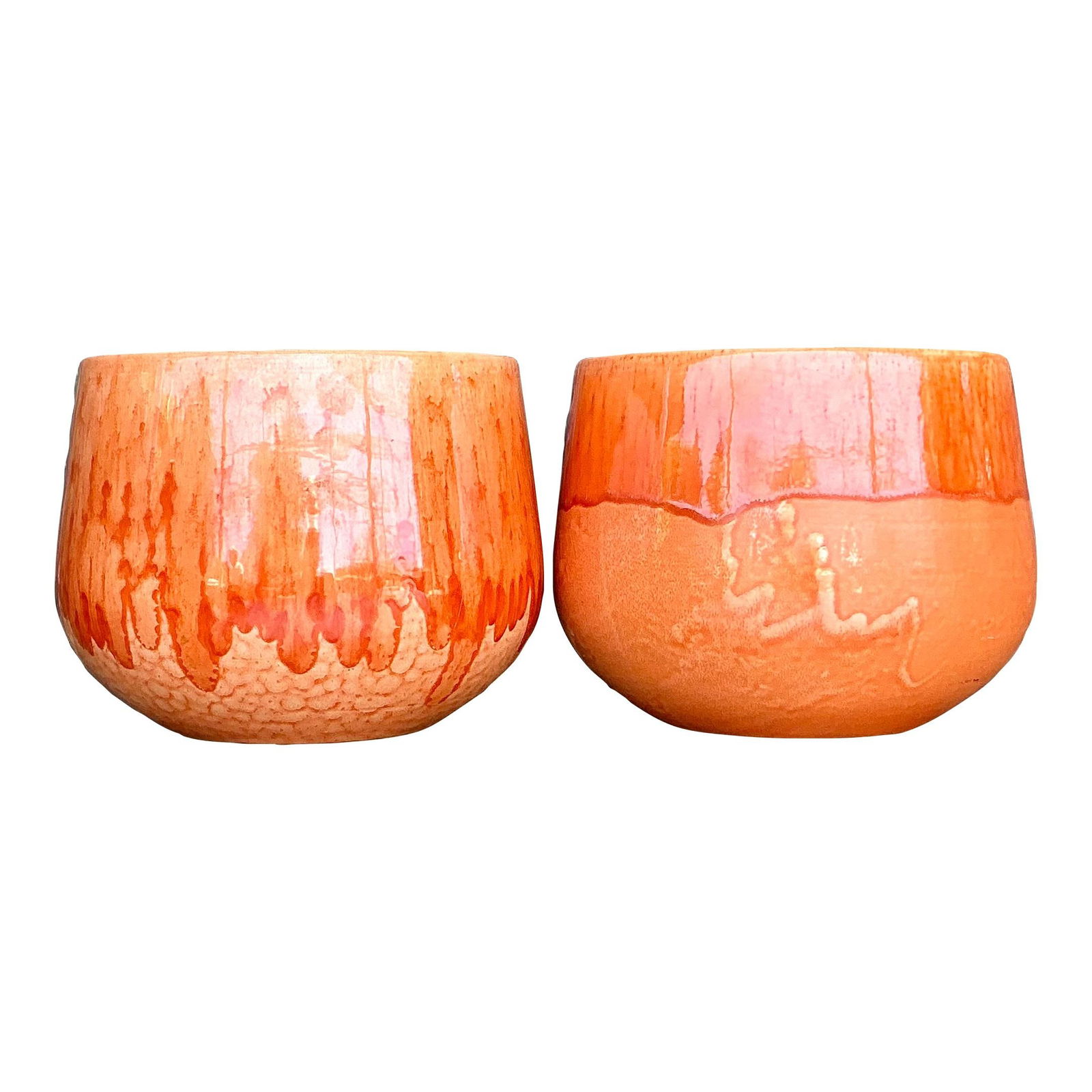 Vintage Boho Ceramic Bowls Set of 2 Orange Glaze Handmade (1 of 10)