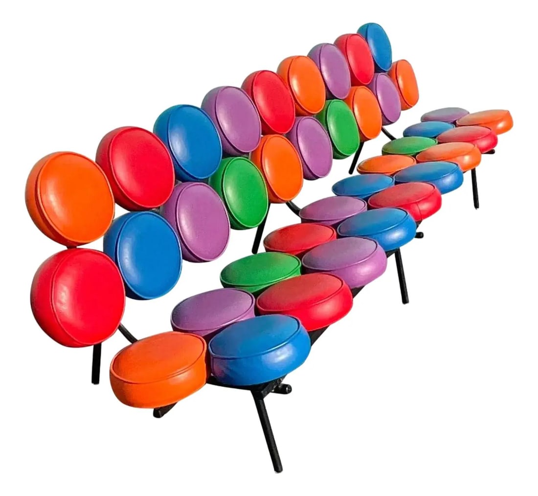 Extra Long Marshmallow Sofa in Blue Upholstery Inspired by Irving Harper (1 of 10)