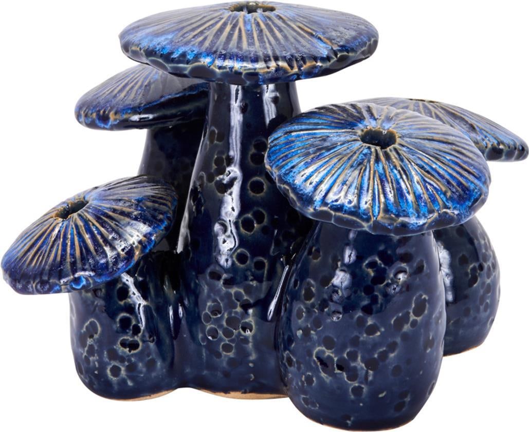 Handcrafted Blue Ceramic Mushroom Vase 5H 7W 7D (1 of 2)