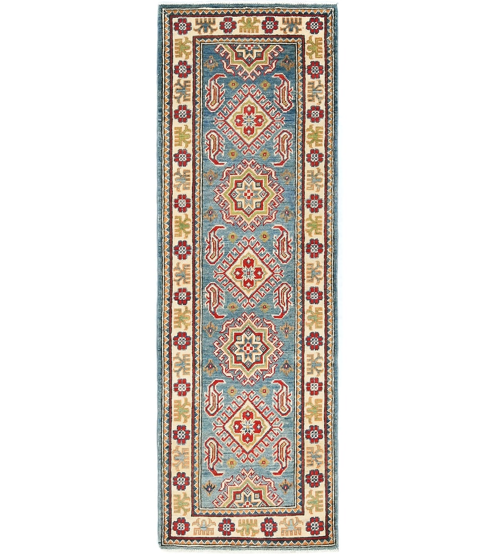 Hand-Knotted Geometric Tribal Kazak Runner Rug 2'1 x 6'6 Wool (1 of 12)