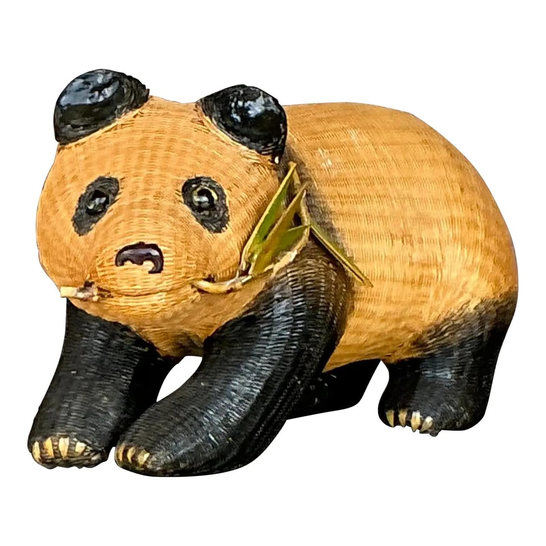 Vintage Boho Standing Panda Handcrafted Woven Bamboo Figure (1 of 7)