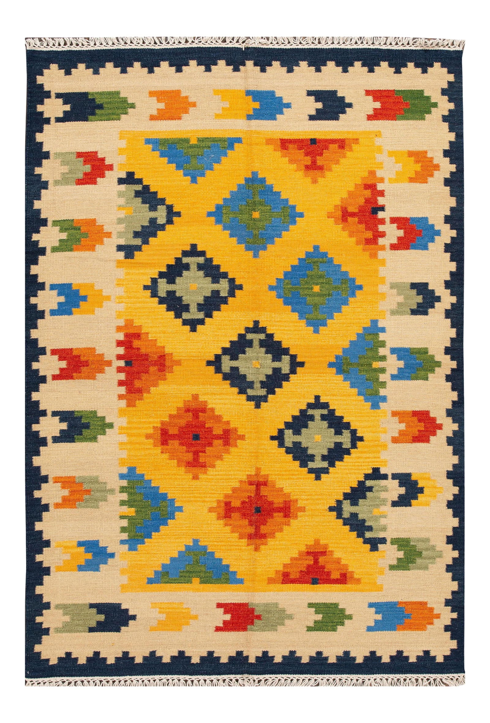 Hand-Woven 21st Century Modern Kilim Rug Yellow Wool 5'6 x 8'1 (1 of 10)