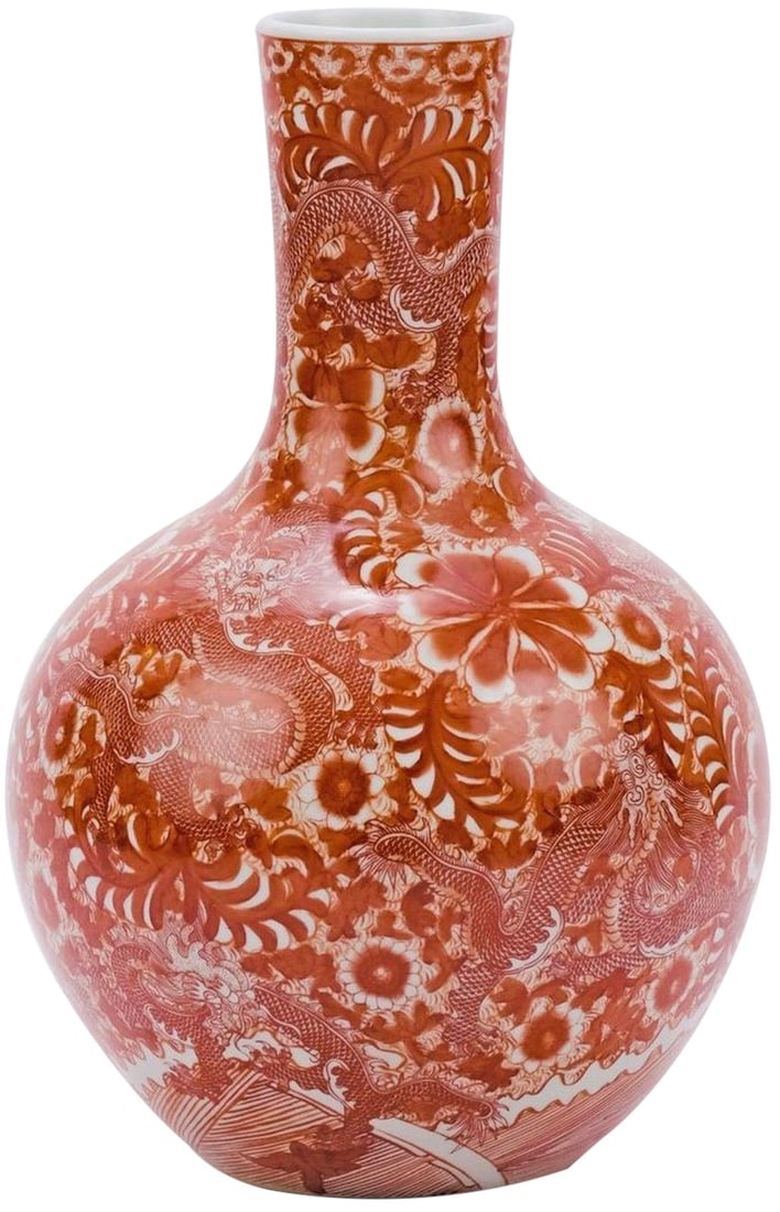 Handmade Asian Antique Style Dragon Motif Ceramic Vase 21H x 13W x 13D (1 of 2)