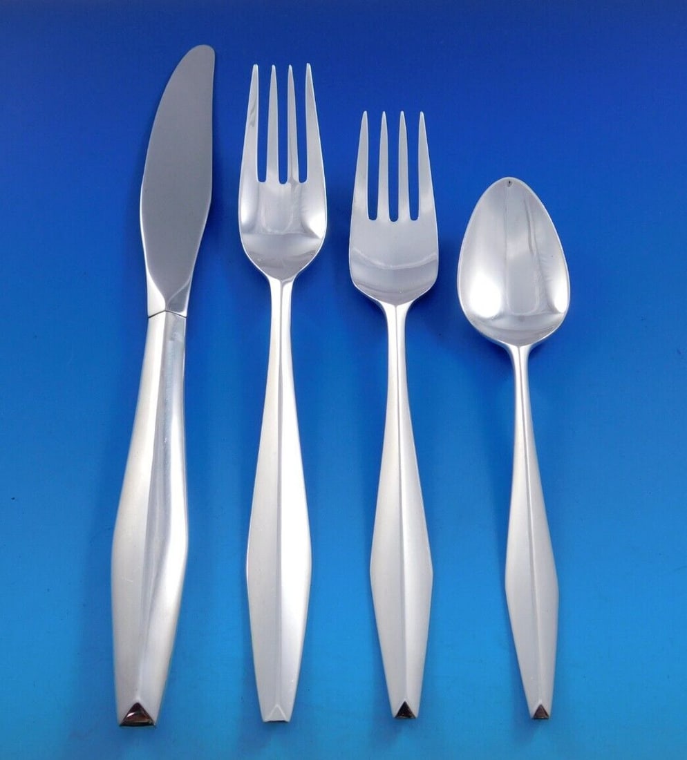 Reed and Barton Diamond Sterling Silver Flatware Set 51 Pieces Mid-Century Modern (1 of 8)