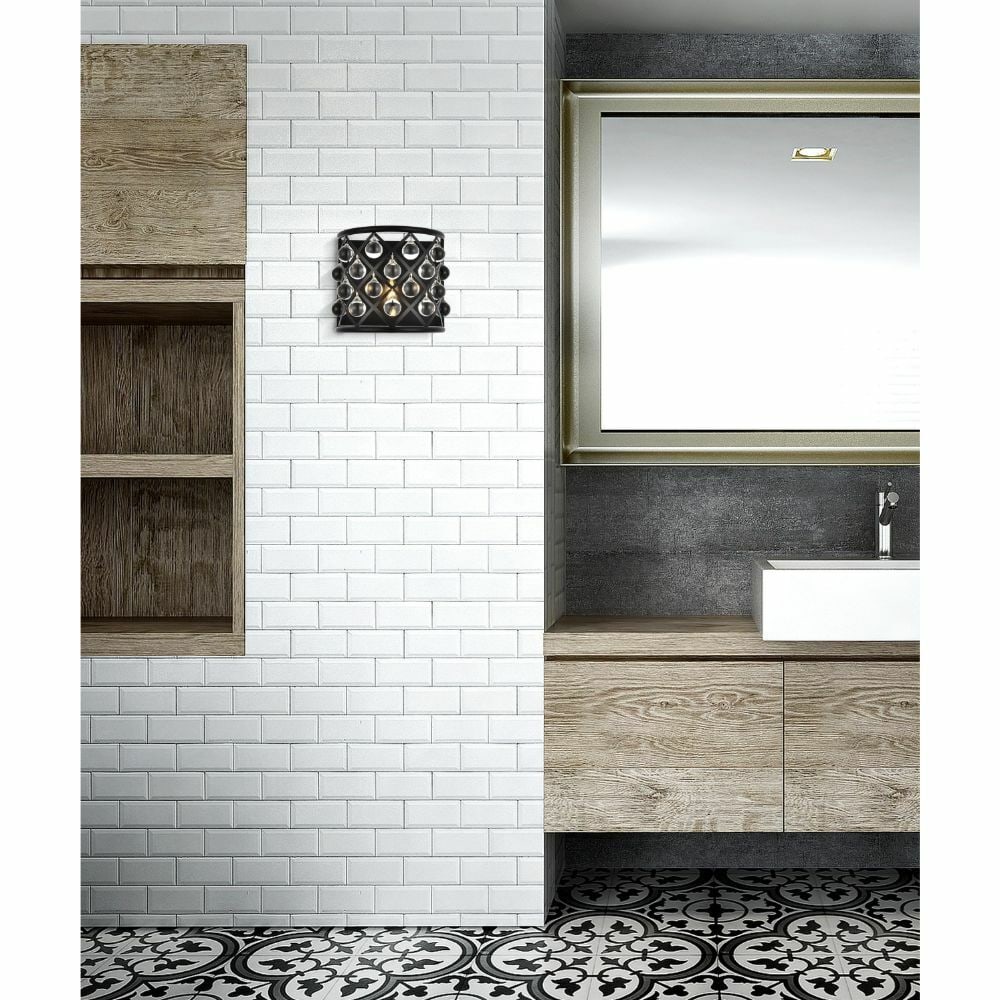 Madison Matte Black Wall Sconce with Crystal Balls: Madison Matte Black Wall Sconce with Crystal Balls Enhance your space with this elegant wall sconce featuring a matte black finish and smooth crystal balls. Designed for versatility, it complements va