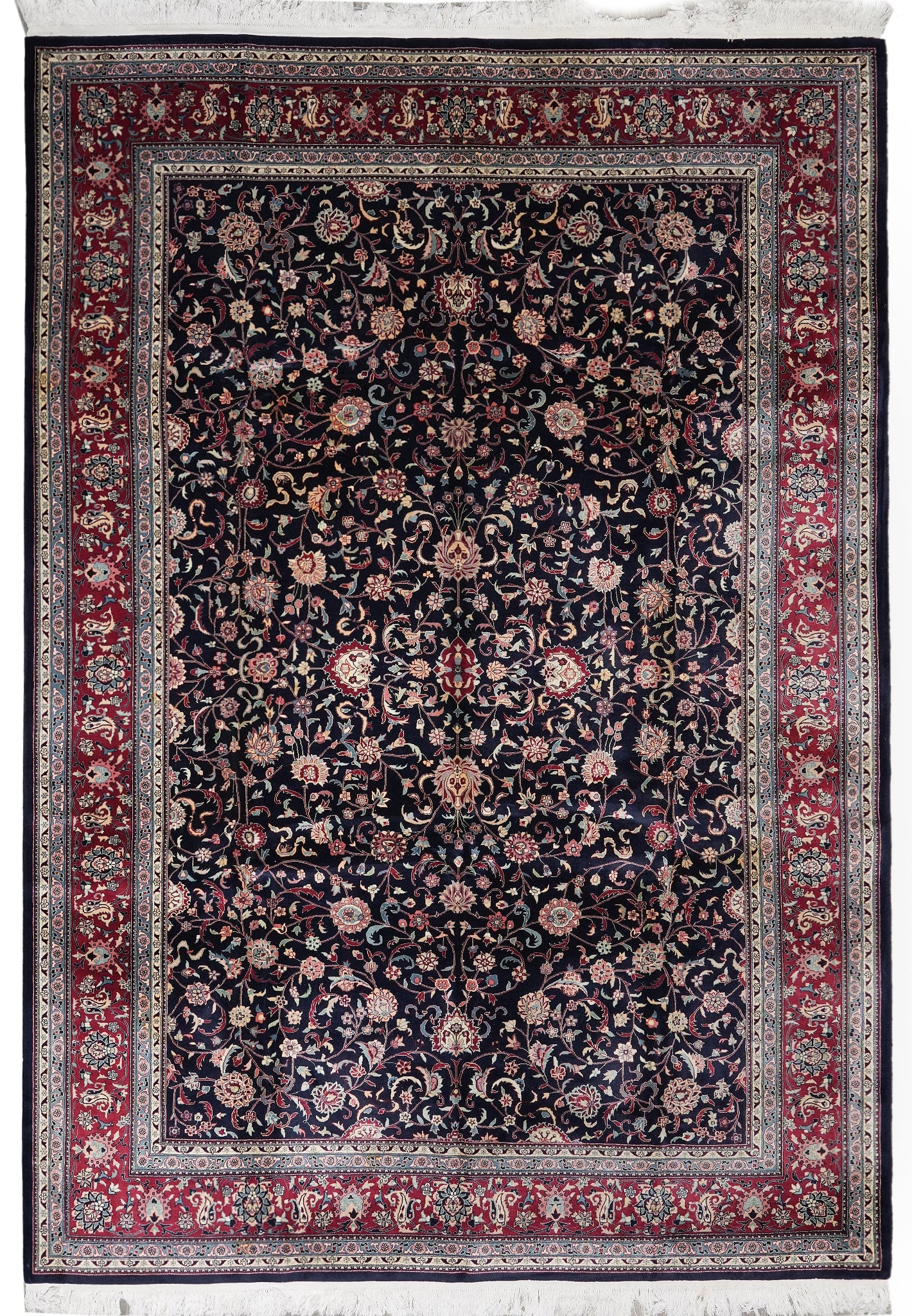 10 x 14 Hand-Knotted Wool and Silk Tabriz Carpet in Black Burgundy (1 of 11)
