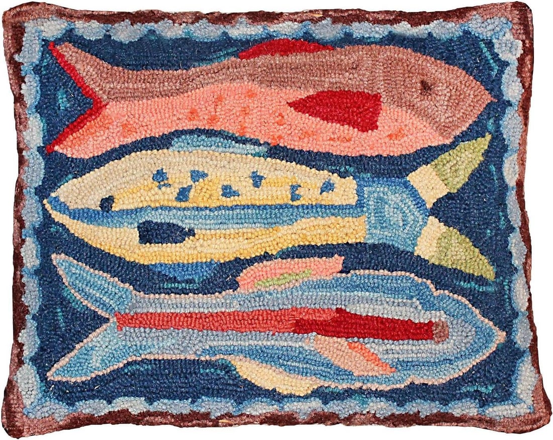 Colorful Traditional Fish Pillow 16x20 Hooked Design (1 of 2)