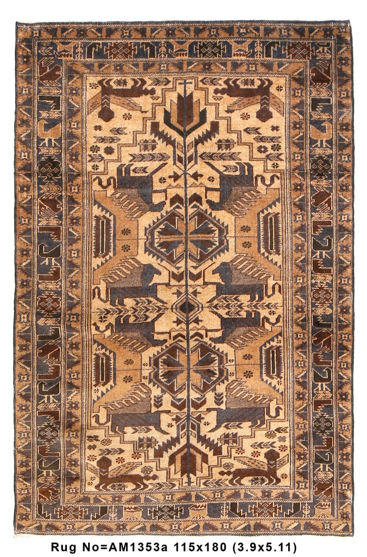 3.9 x 6.0 Handmade Afghan Wool Rug with Pictorial Design (1 of 8)