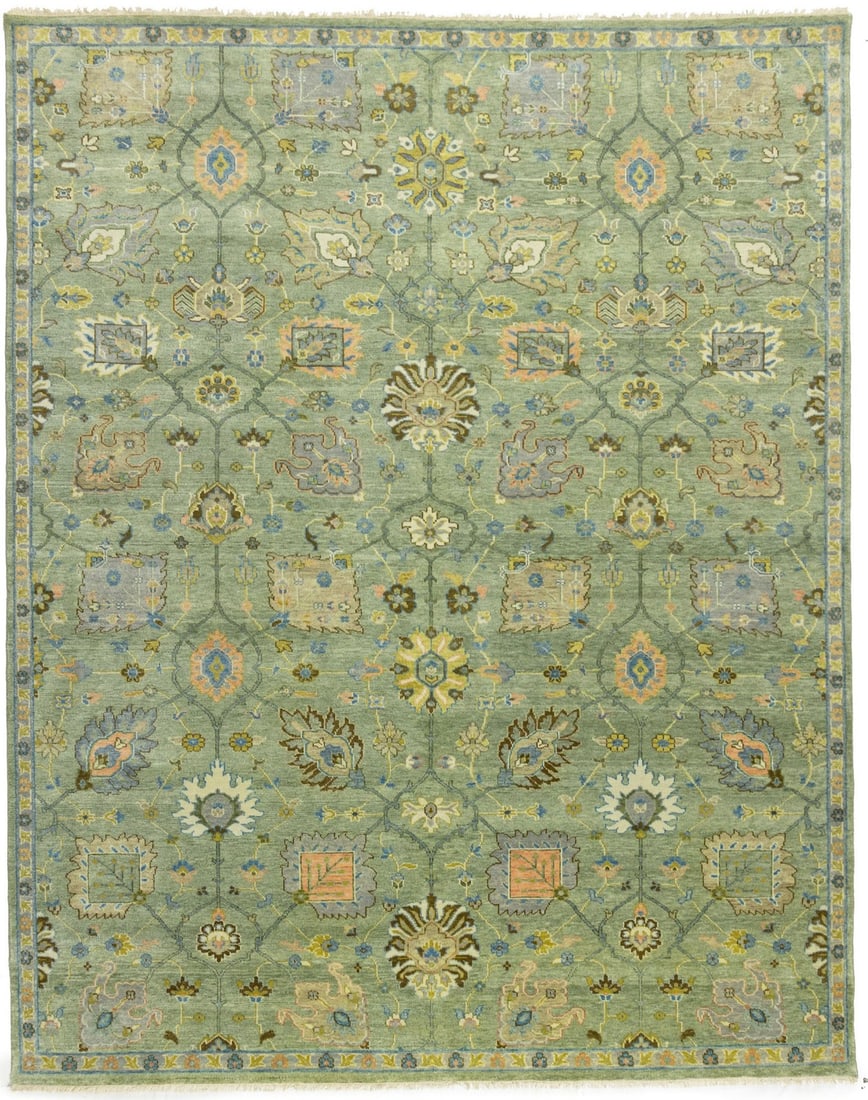 Hand-Knotted Floral Oushak Area Rug 8x10 ft Living Room Carpet (1 of 18)