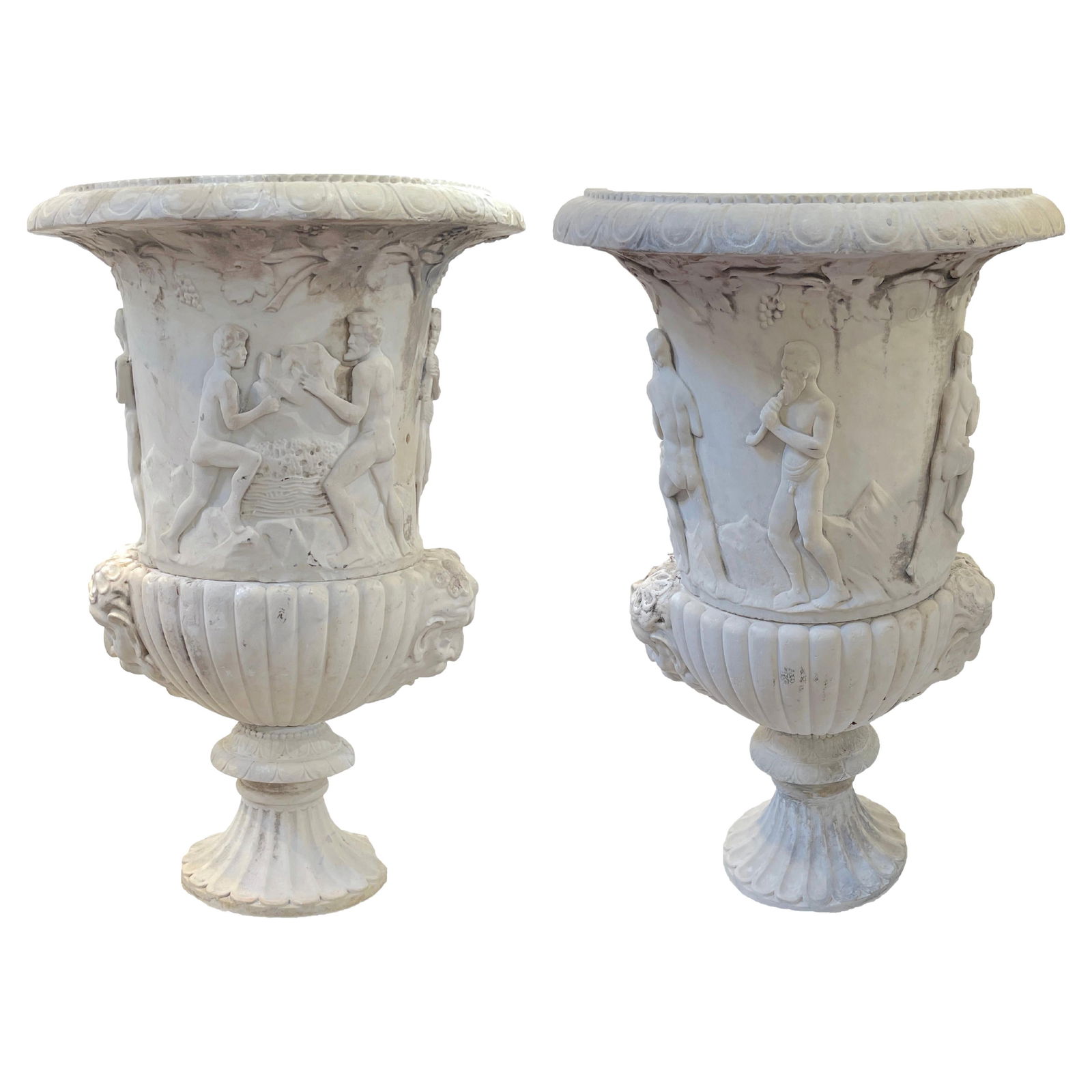 19th Century Pair of Italian Marble Bacchanalian Garden Urns Set of 2 (1 of 18)
