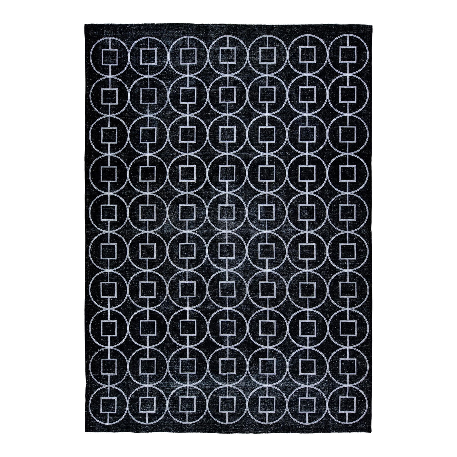 Modern Turkish Black Wool Rug with Geometric Design 9'8 x 13'10 (1 of 10)