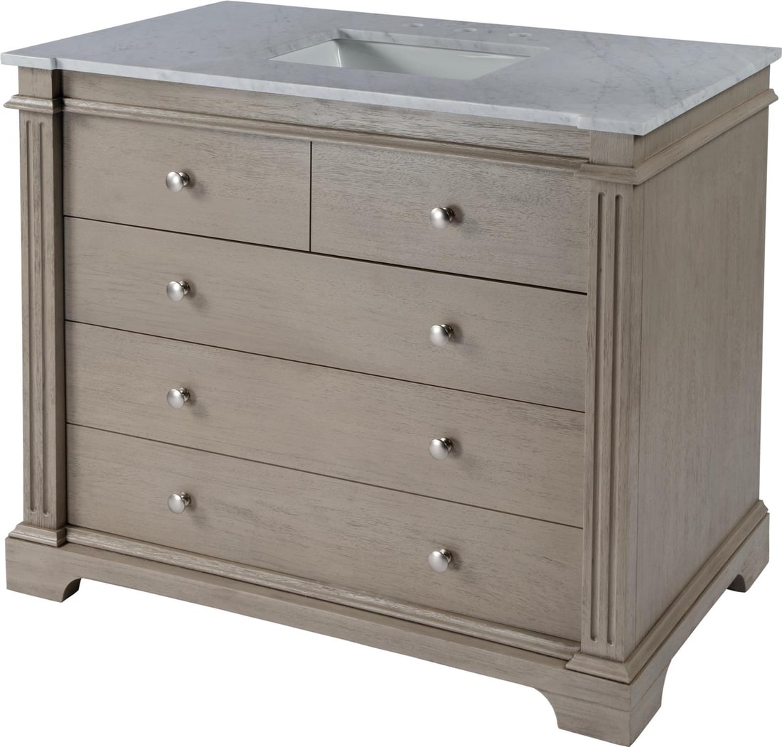 Butler Rachelle Neo-Classical Bathroom Vanity Gray 42W 22D: Butler Rachelle Neo-Classical Bathroom Vanity Gray 42W 22D Elevate your bathroom decor with the Stylish Butler Rachelle Vanity in Gray. This elegant piece features a neo-classical revival style, seaml