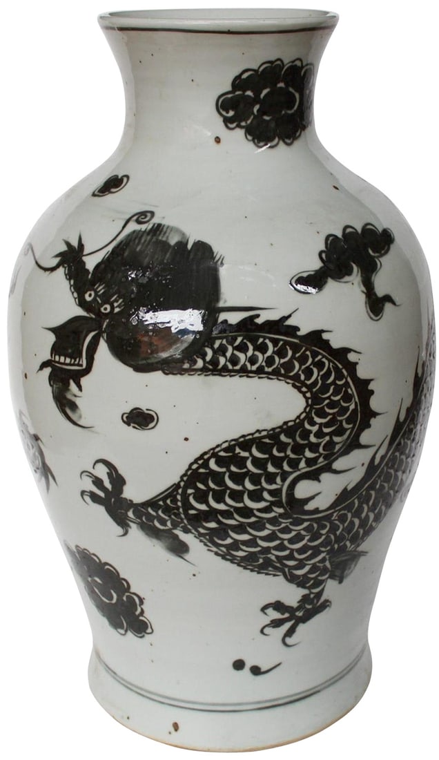 Traditional Black Porcelain Dragon Vase 16H x 9W x 9D (1 of 2)