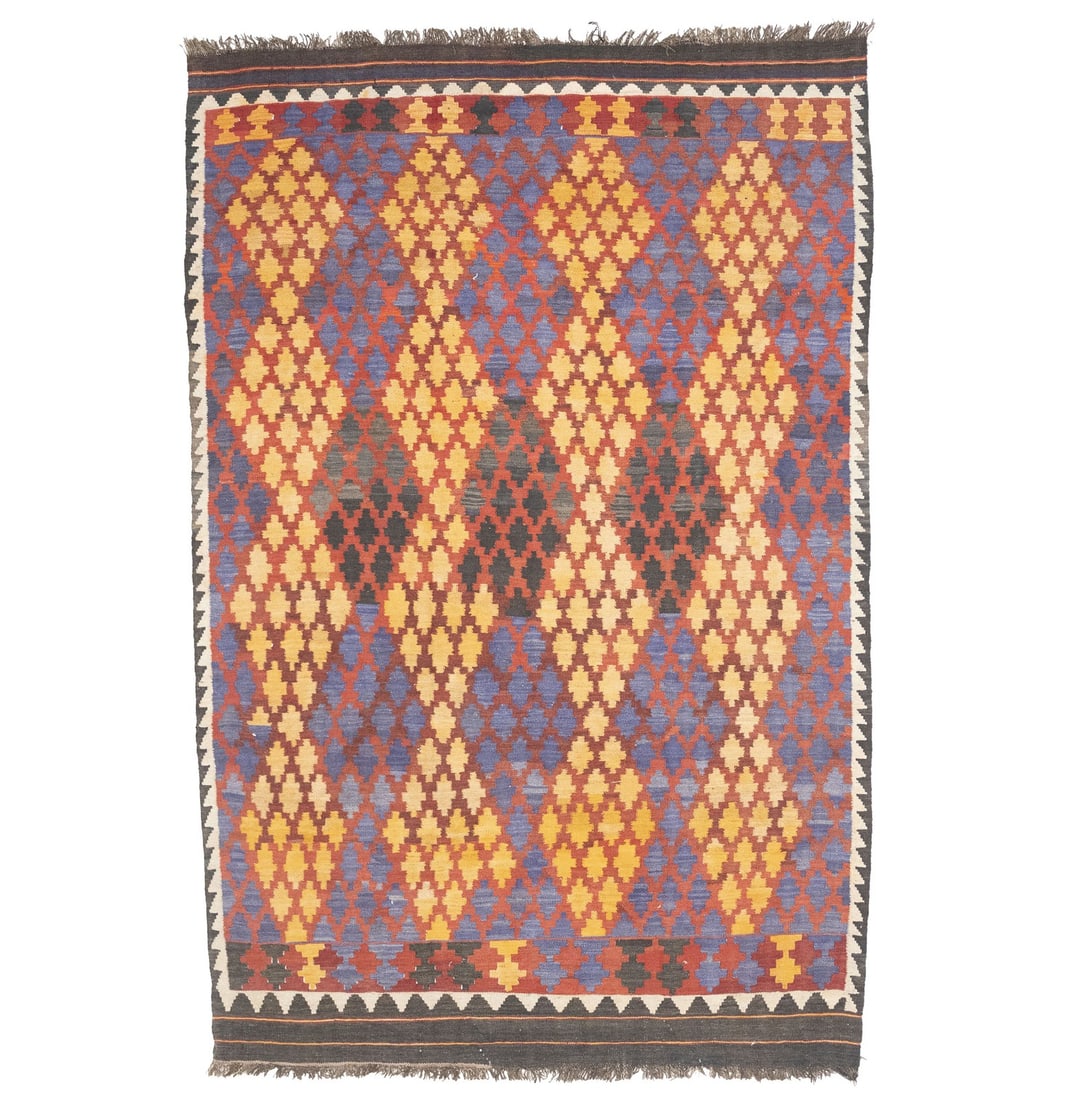 6'6 x 9'9 ft Handmade Wool Kilim Rug Modern Geometric Tribal Design: 6'6 x 9'9 ft Handmade Wool Kilim Rug Modern Geometric Tribal Design Enhance your living space with this stunning 6'6" x 9'9" Kilim flat-woven oriental rug, featuring a captivating geometric tribal des