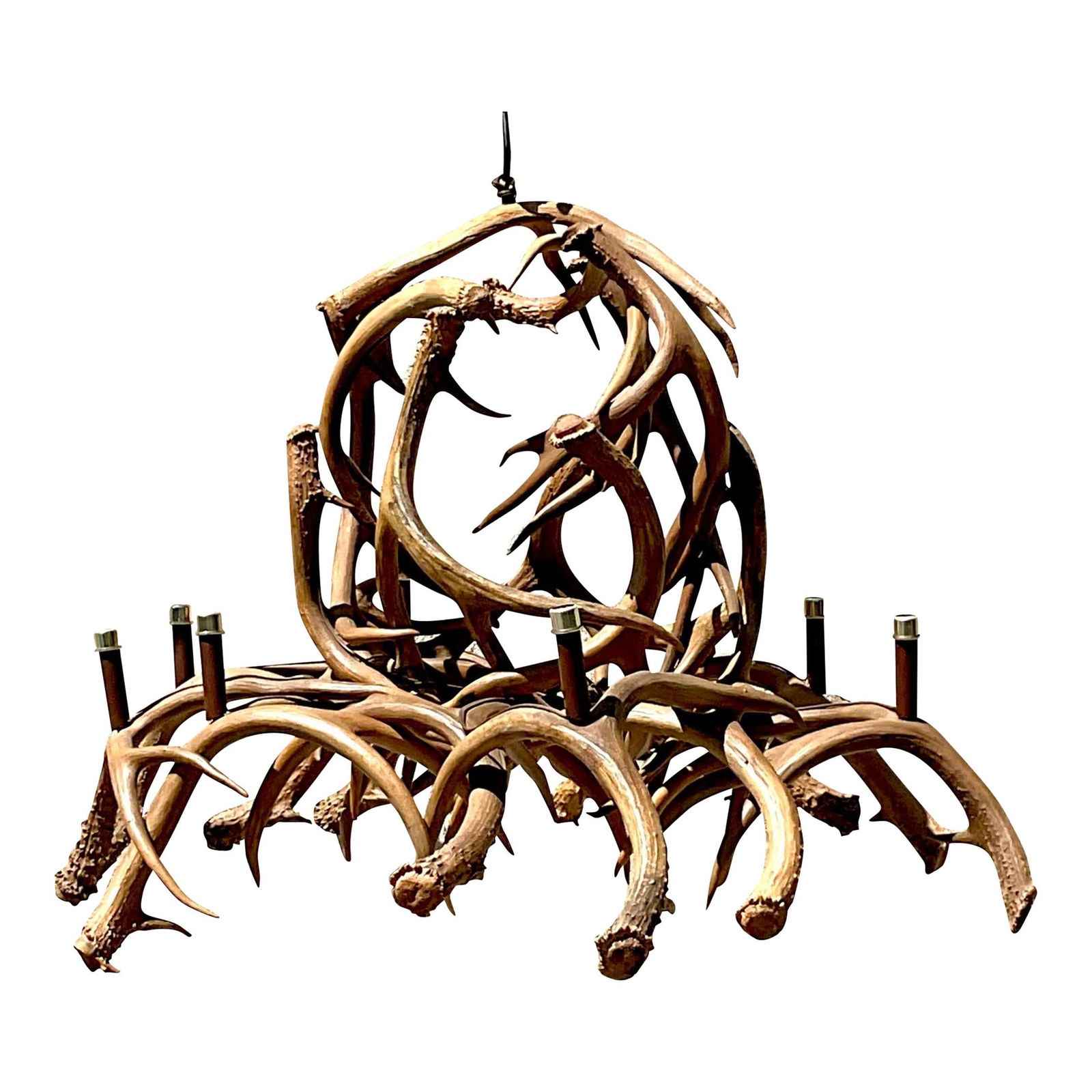 Vintage Boho Faux Antler Chandelier Resin Metal Camel Color (1 of 7)