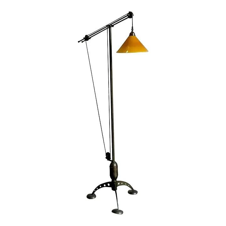 Industrial Style MRL 191 Adjustable Metal Floor Lamp With Amber Glass Shade (1 of 7)