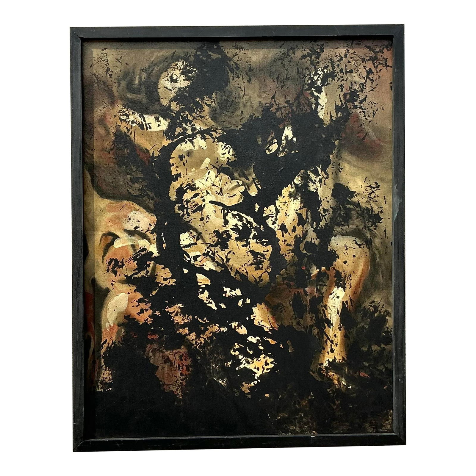 Vintage Boho Abstract Canvas Art 23.75x27.5 Black Texture: Vintage Boho Abstract Canvas Art 23.75x27.5 Black Texture This Vintage Boho Abstract Painting on Canvas showcases a striking blend of dark, earthy tones and dynamic strokes, merging abstraction with f