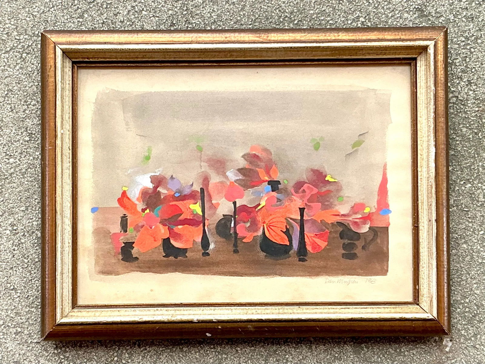 Vintage 1963 Boho Still Life Oil on Paper Artwork - 2