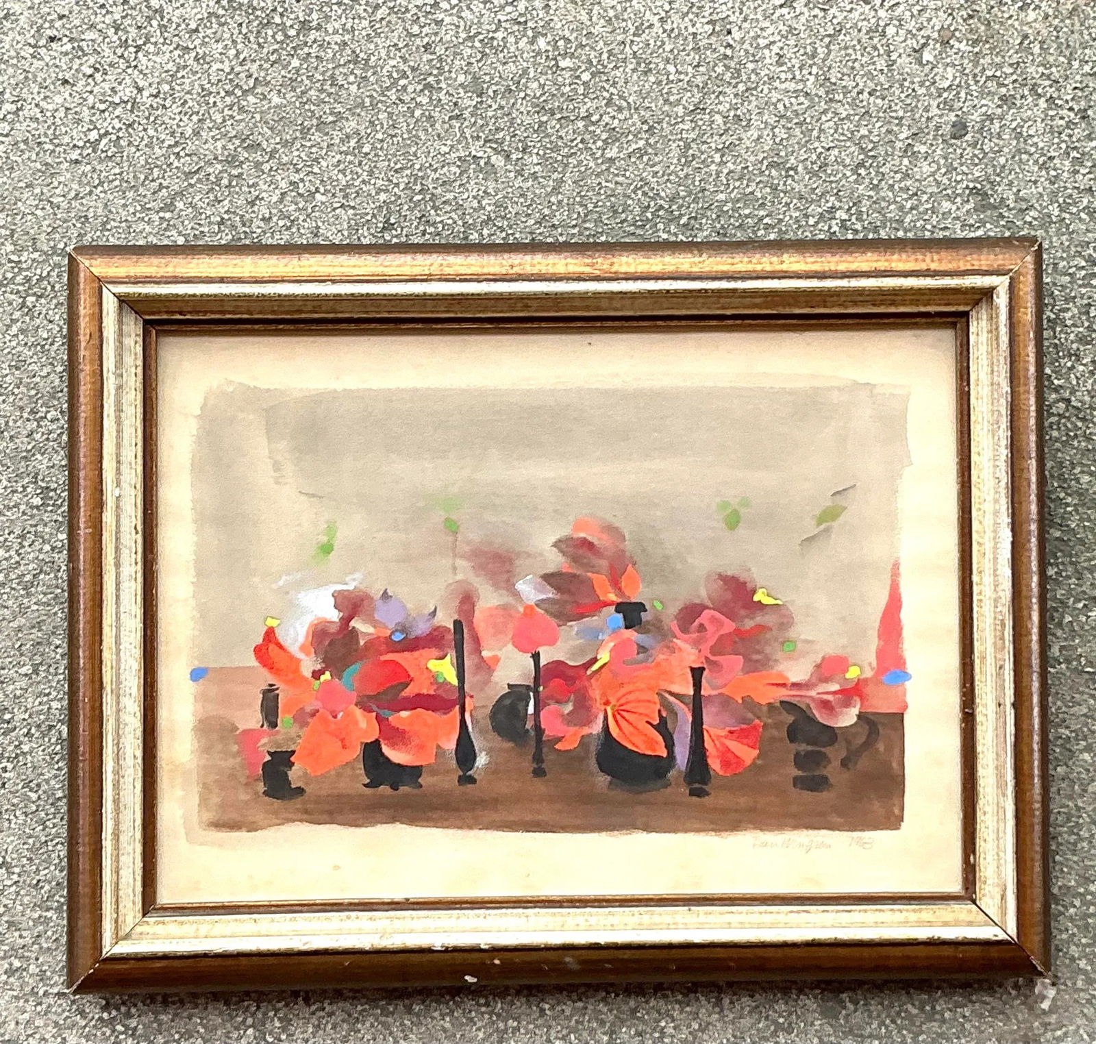 Vintage 1963 Boho Still Life Oil on Paper Artwork - 4