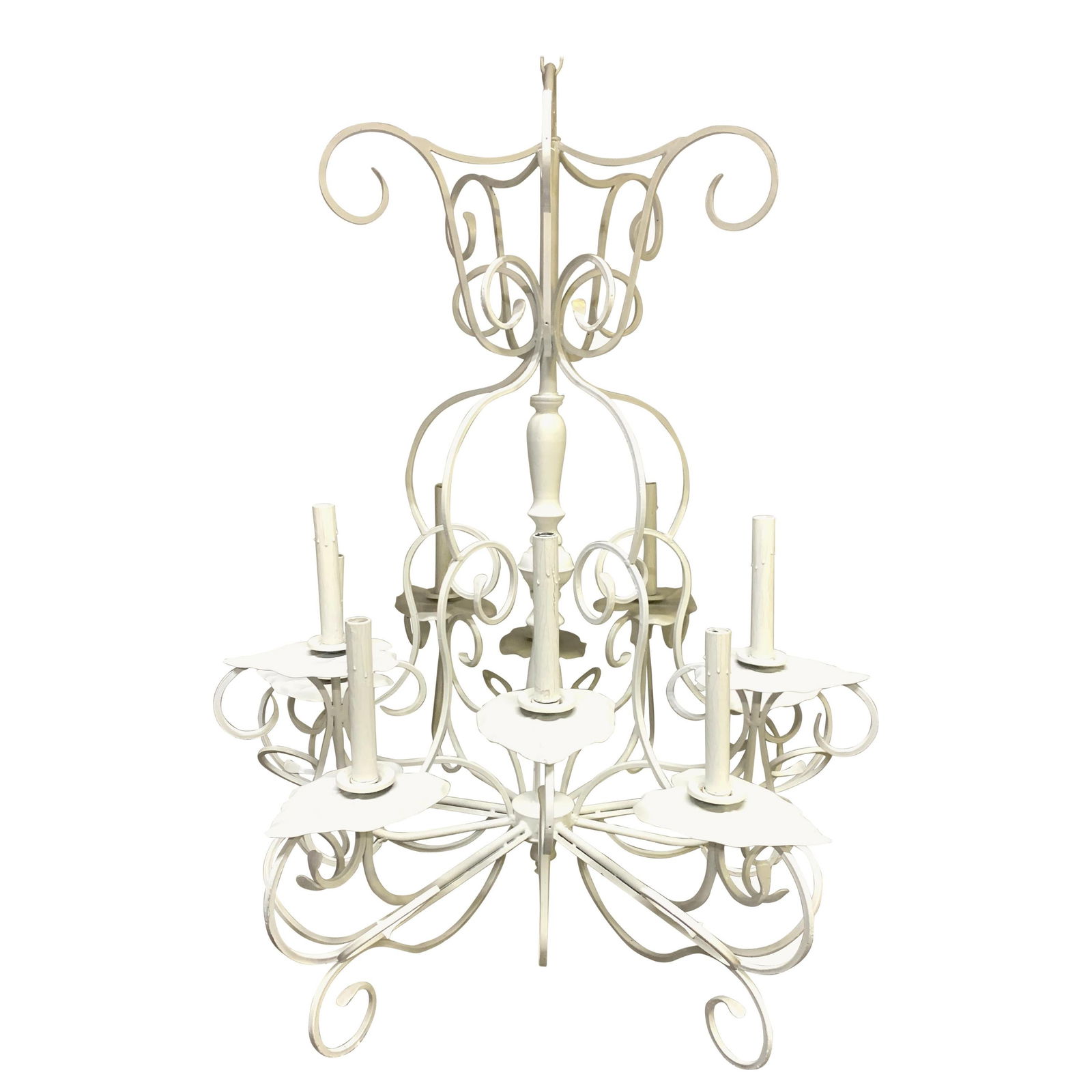 Mid-Century Modern Lily Pad Chandelier by Salterini Wrought Iron: Mid-Century Modern Lily Pad Chandelier by Salterini Wrought Iron Illuminate your space with this stunning Lily Pad Chandelier, designed in the style of John Salterini. This exquisite piece features a