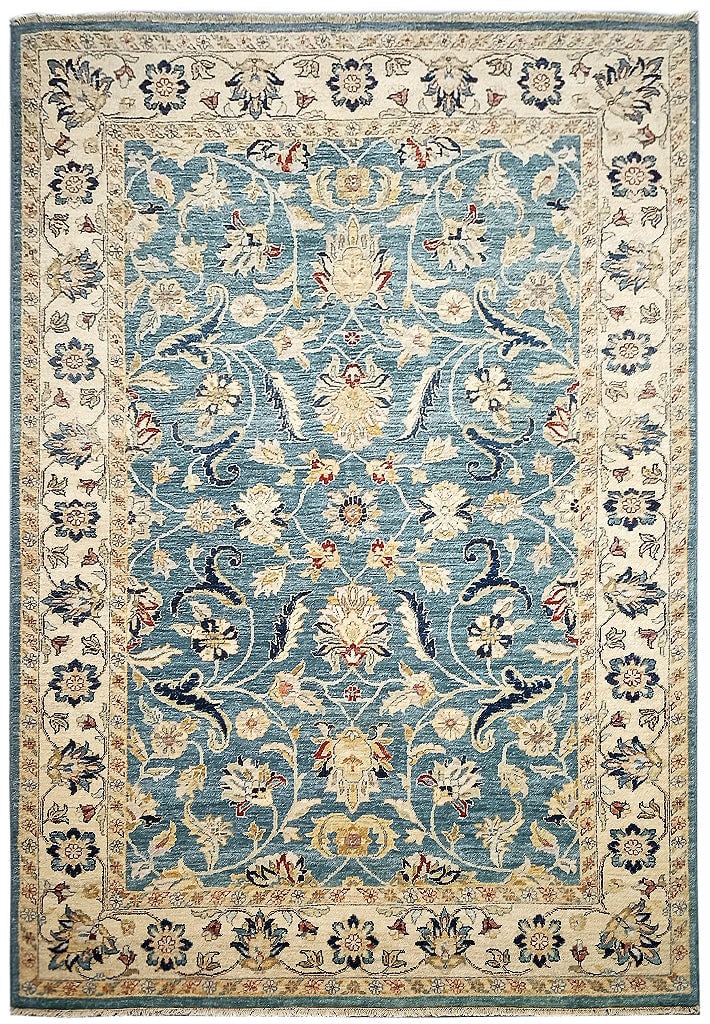 5.8 x 8 Handmade Teal Blue Chobi Rug Premium Wool India: 5.8 x 8 Handmade Teal Blue Chobi Rug Premium Wool India Free continental US Shipping Transform your living space with this stunning 5.8' x 8' Teal Blue Vegetable Dyed Chobi Rug. Expertly handwoven by