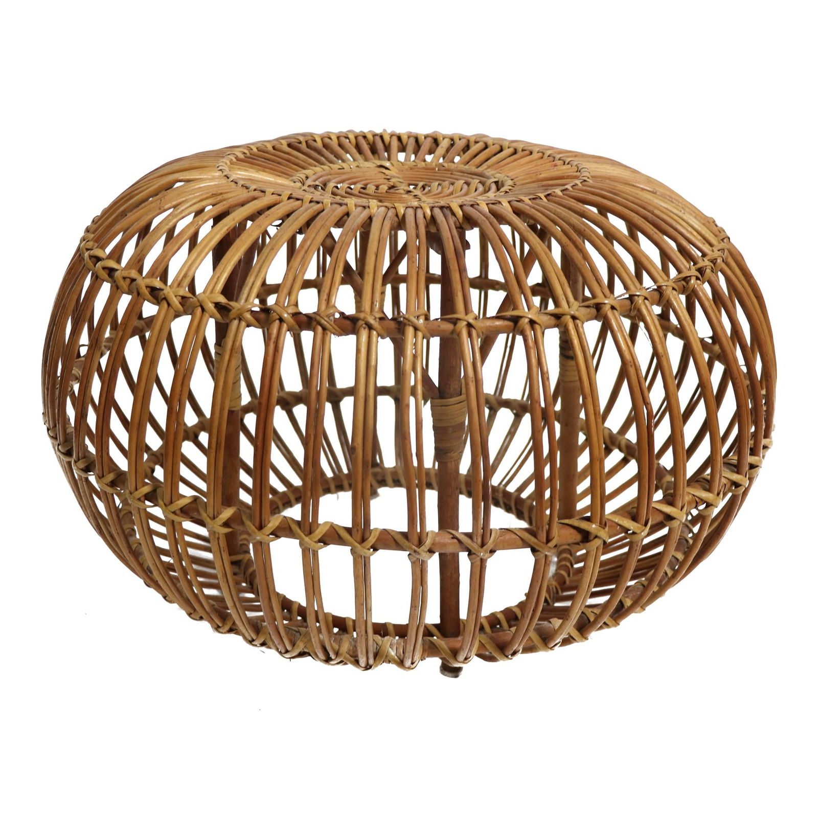 Vintage Albini Rattan Ottoman Pouf Natural Finish 24x24x15.5 (1 of 8)