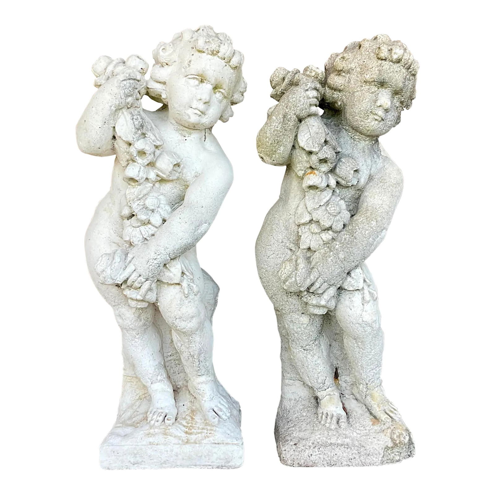 Vintage Boho Cast Concrete Statues Pair 24 in Oyster Gray (1 of 8)