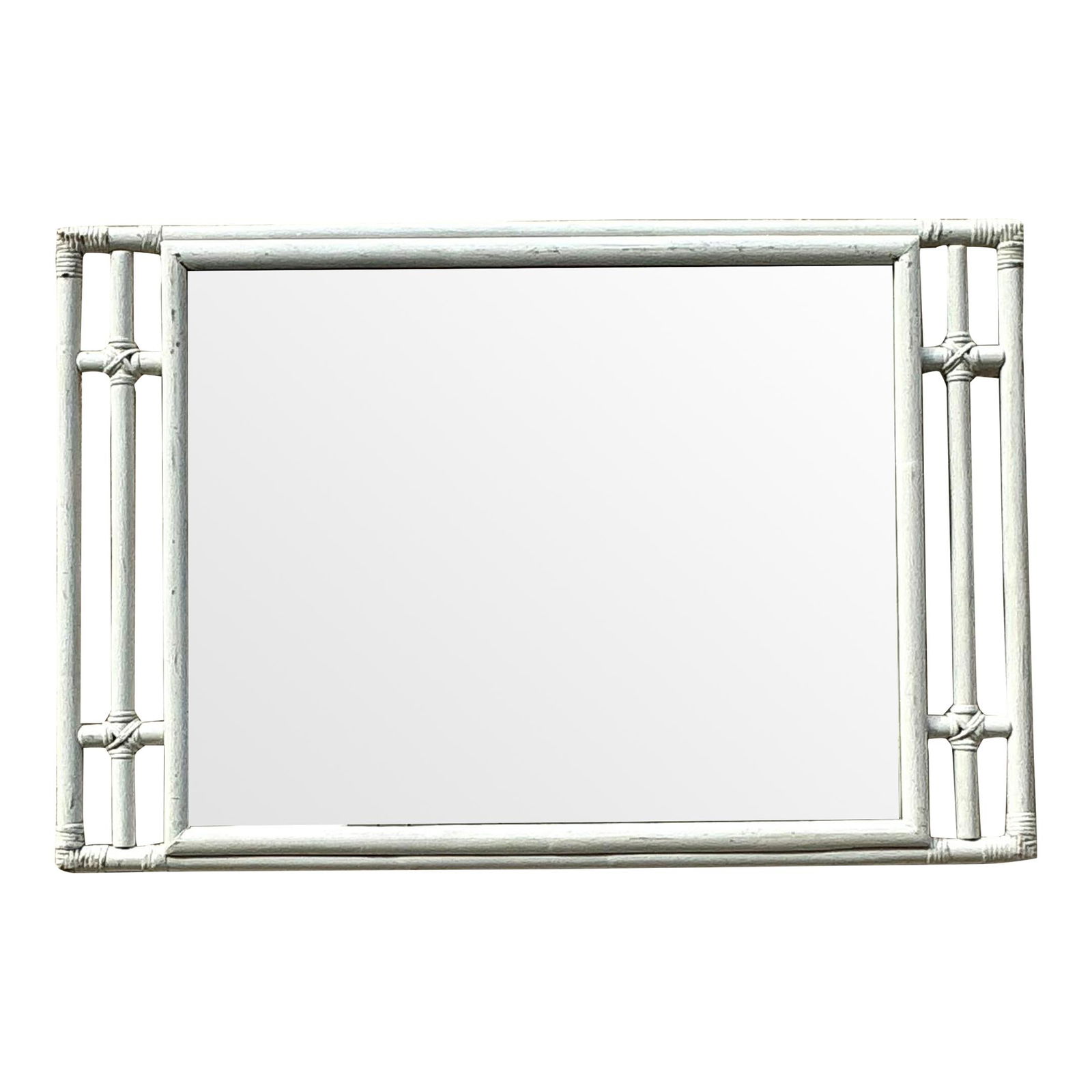 Vintage Coastal Rattan Mirror 45.5" W White Handcrafted Home Decor: Vintage Coastal Rattan Mirror 45.5" W White Handcrafted Home Decor Experience the essence of coastal charm with this stunning vintage rattan mirror. Featuring an intricate woven frame and airy,