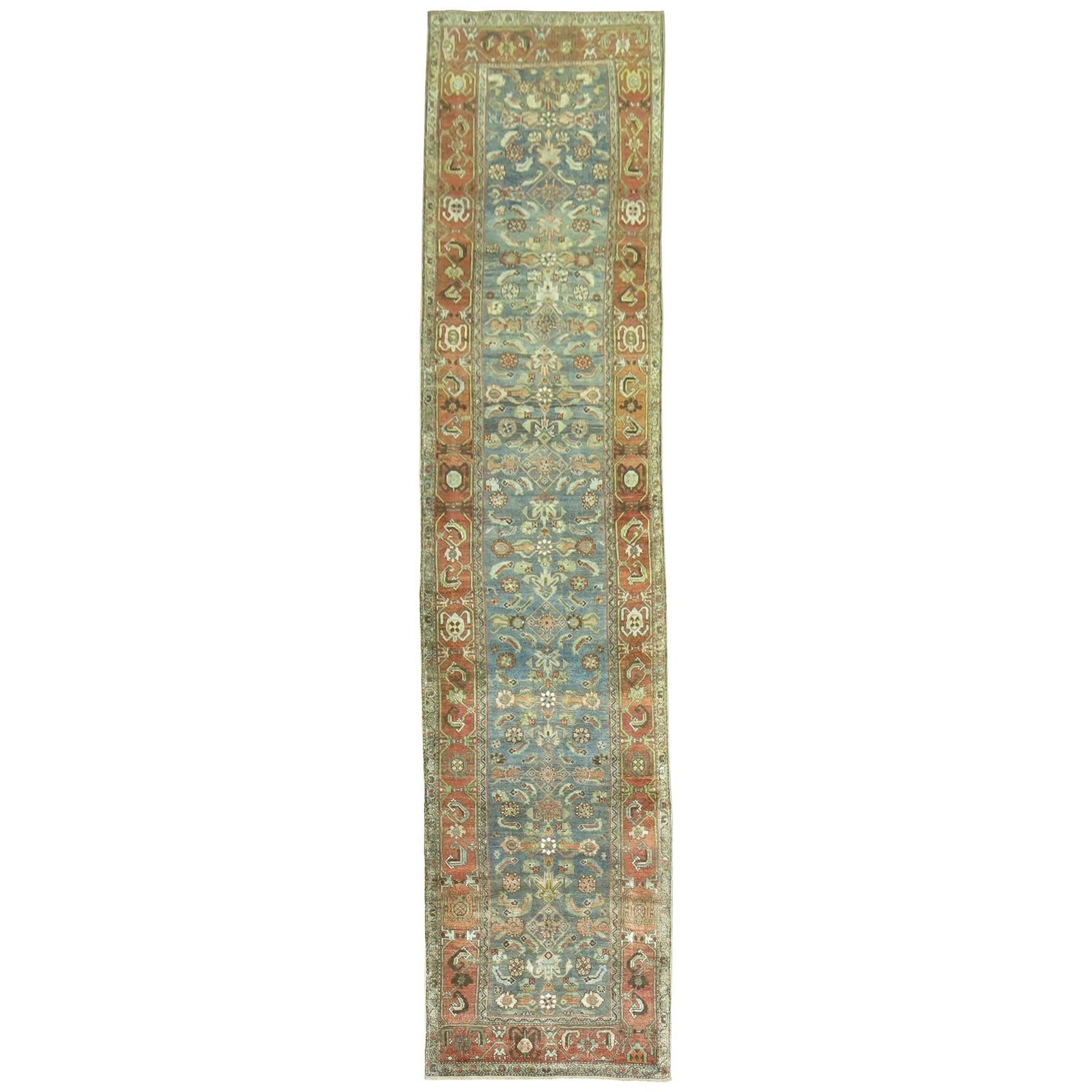 Antique Persian Malayer Runner Green Blue Wool 1930s 35 x 165: Antique Persian Malayer Runner Green Blue Wool 1930s 35 x 165 This exquisite Green Blue Antique Persian Runner showcases the intricate craftsmanship of the Malayer style. Hand-knotted from