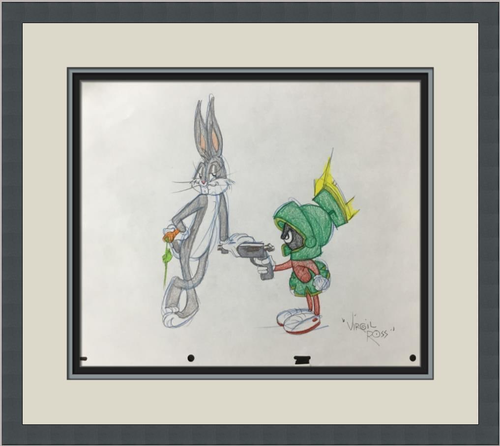 Original Signed Model Sheet Bugs Bunny Marvin Martian by Virgil Ross Framed (1 of 6)