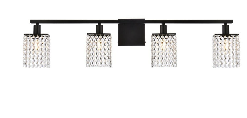 Phineas 4 Light Black Crystal Wall Sconce 36 Inch Modern Design (1 of 7)