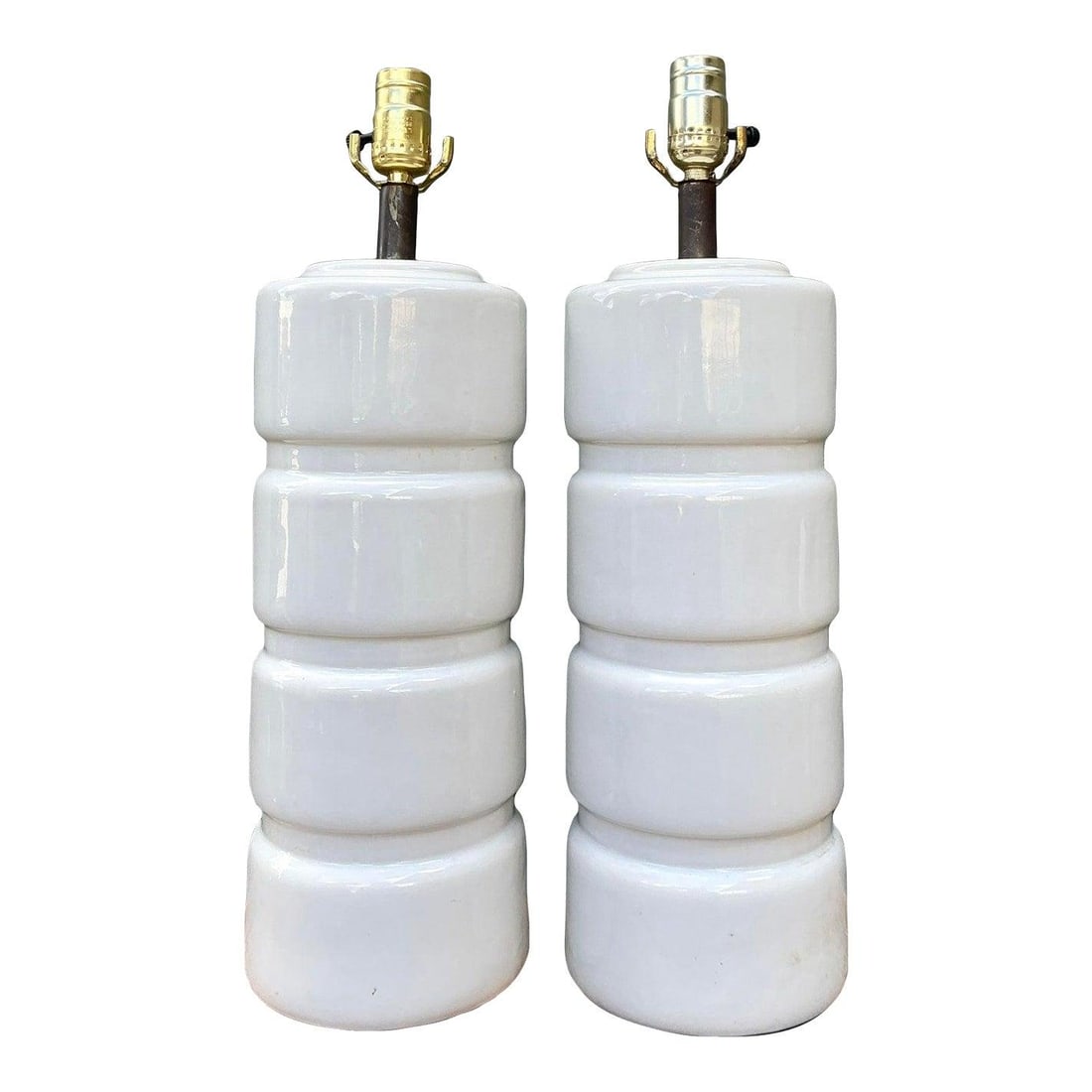 Mid-Century Modern Ceramic Lamps Pair White Glaze Vintage (1 of 9)
