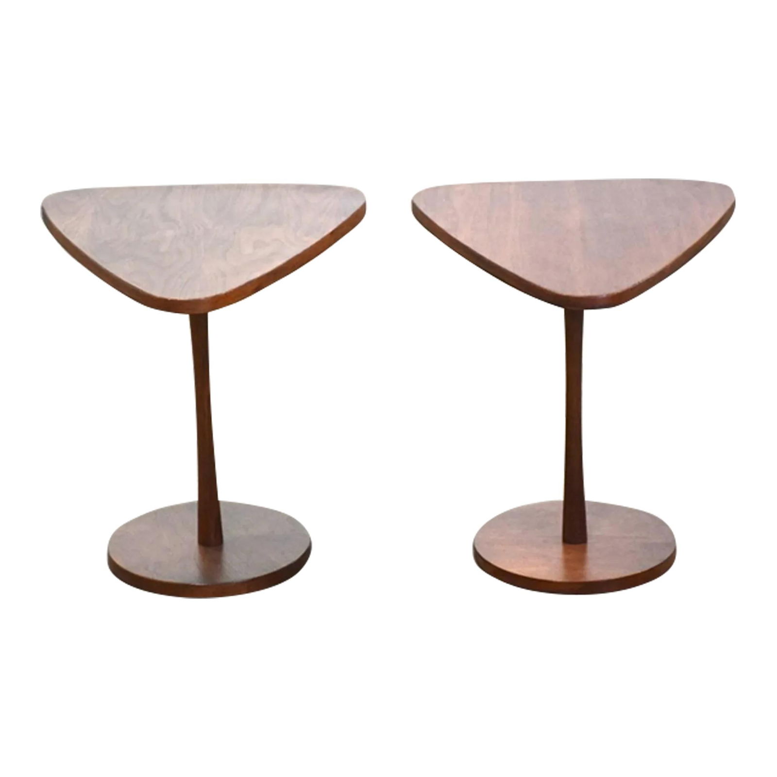 Mid-Century Modern Walnut End Tables Pair 1960s Triangular Design (1 of 7)