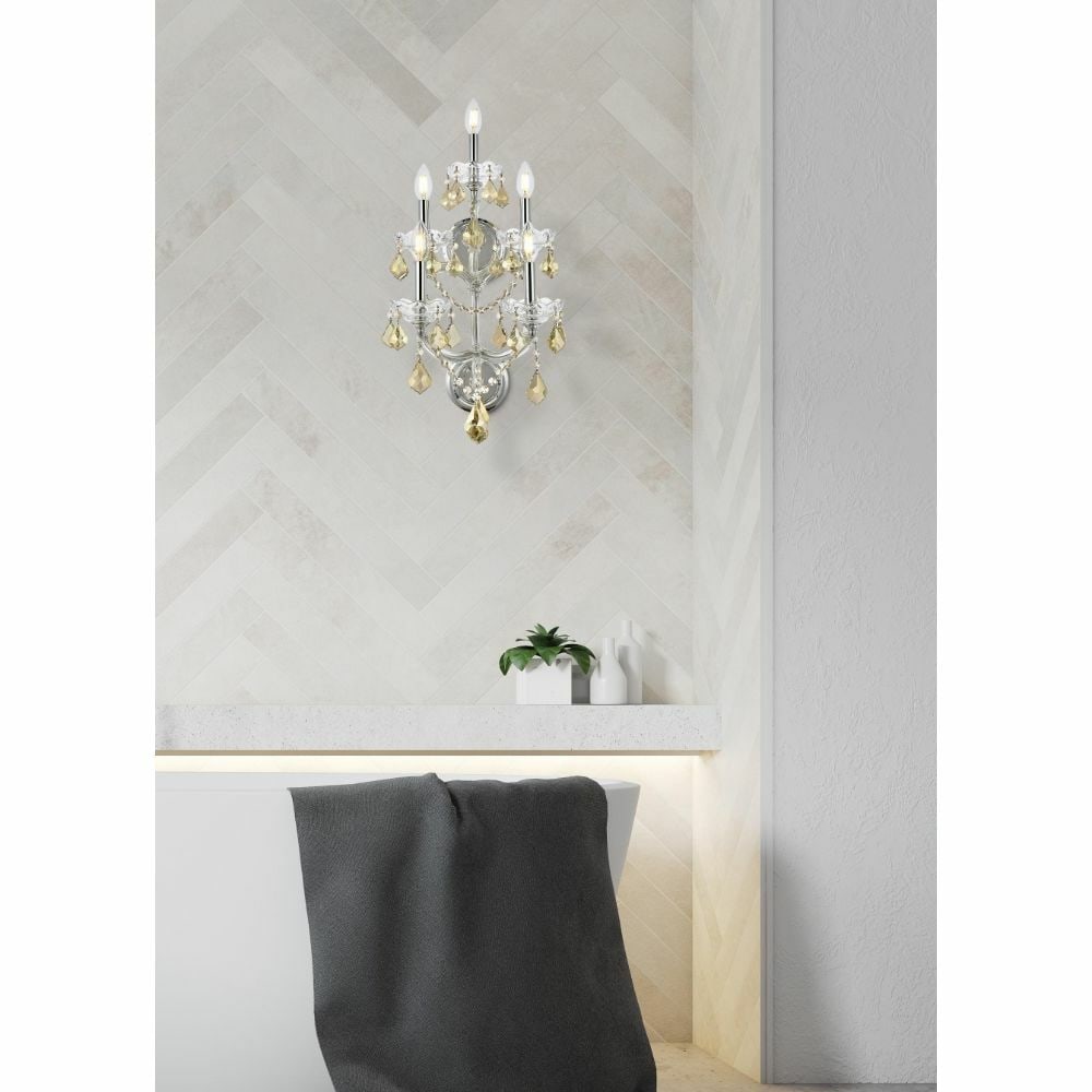 Elegant Lighting Maria Theresa Chrome Wall Sconce with Golden Teak Crystals 5 Light (1 of 9)