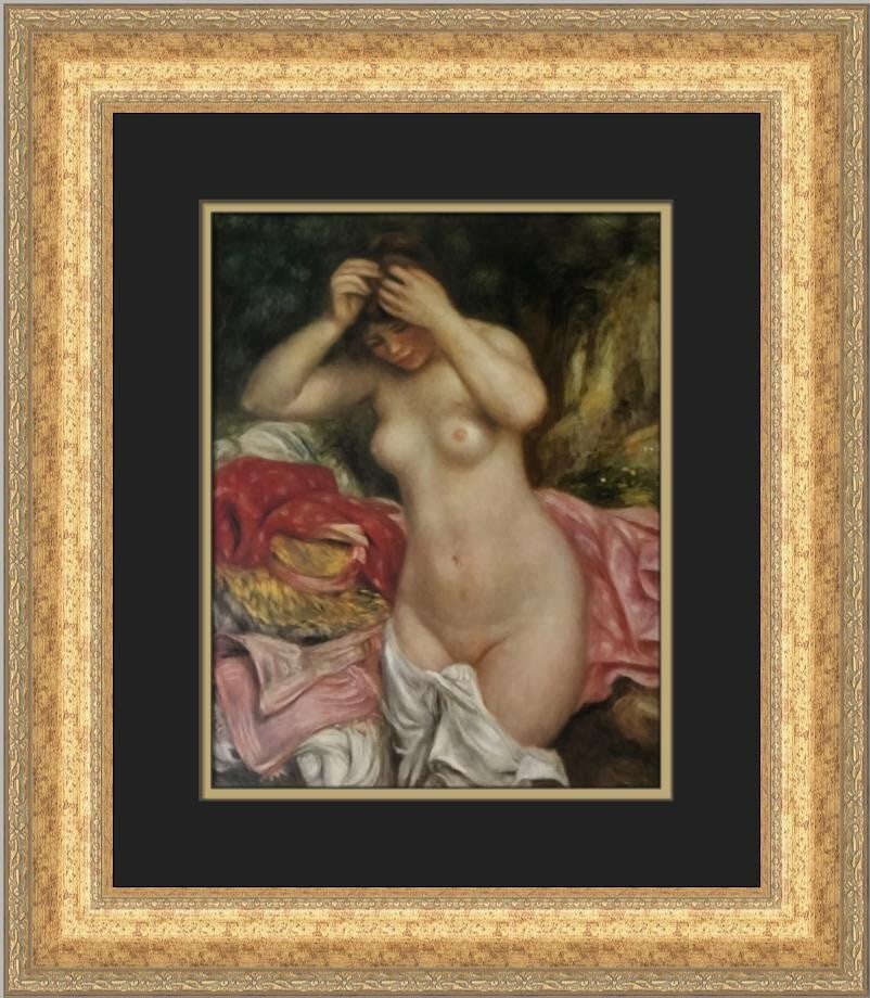 Pierre-Auguste Renoir Bather Arranging Her Hair Custom Framed Art Print: Pierre-Auguste Renoir Bather Arranging Her Hair Custom Framed Art Print Experience the beauty of Pierre-Auguste Renoir's "Bather Arranging Her Hair" with this stunning custom framed print. This medium