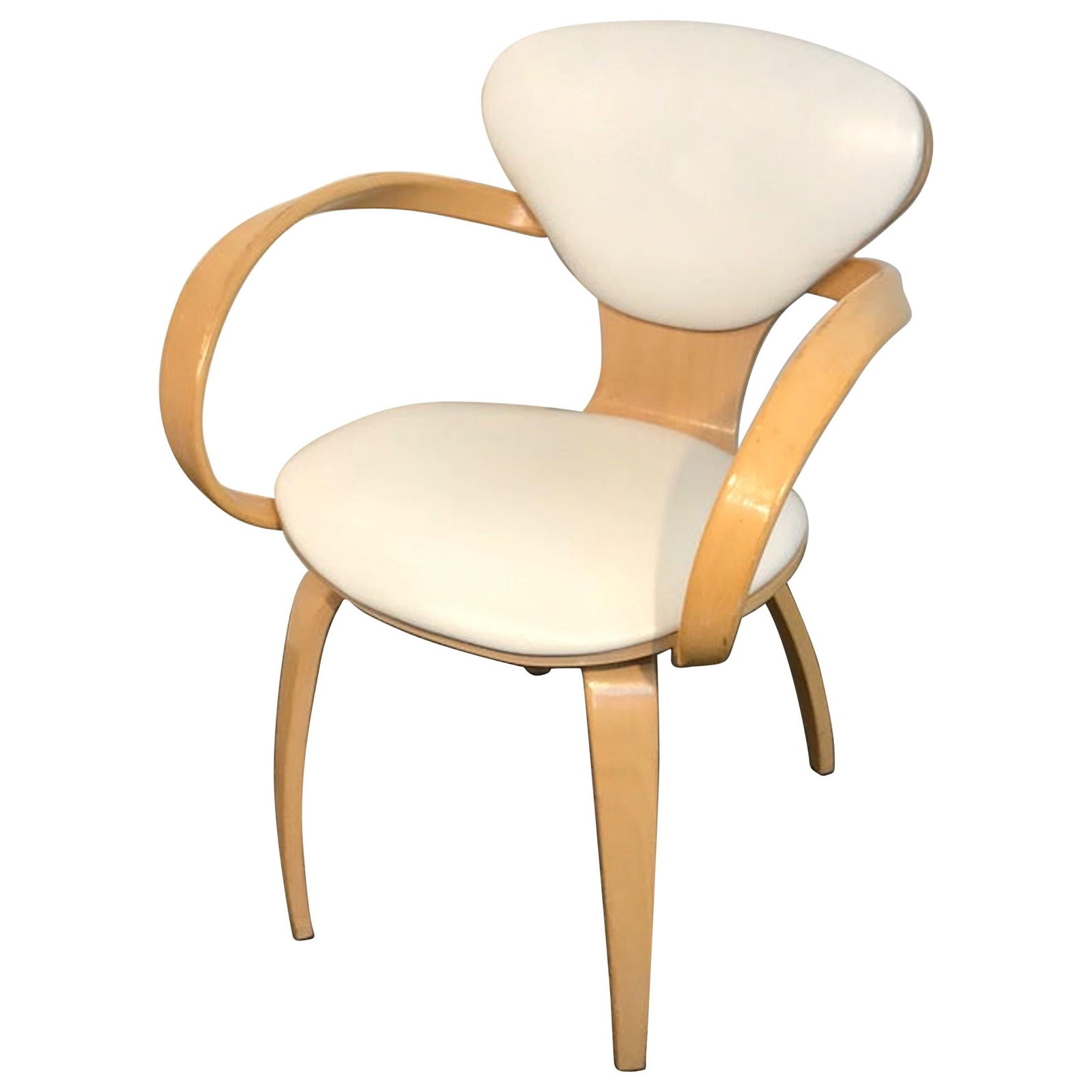 Cherner Style Beech Armchair White Leather Modern Design (1 of 11)