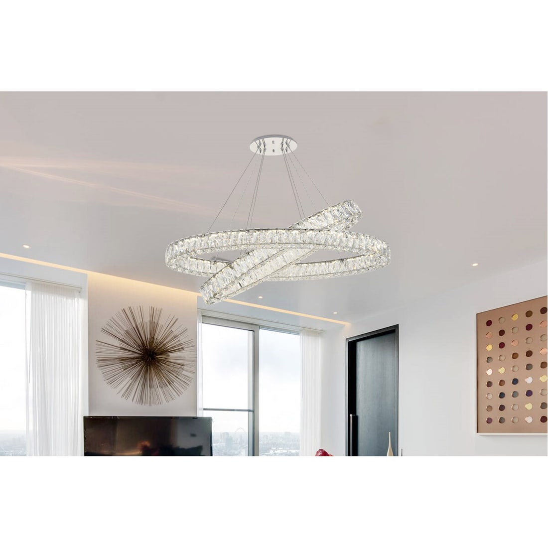 Monroe 40 Inch Modern Chrome Oval Crystal Chandelier: Monroe 40 Inch Modern Chrome Oval Crystal Chandelier Enhance your living space with this stunning Crystal Chandelier, designed in a sleek oval shape with a polished chrome finish. This modern light fi