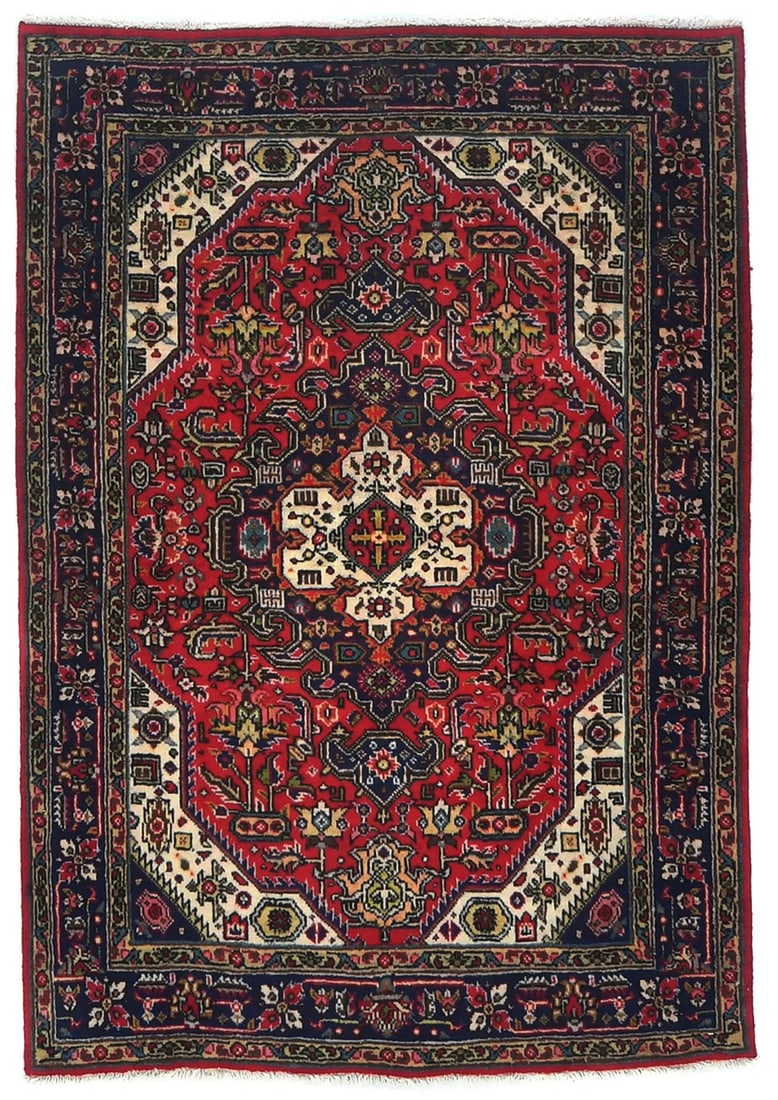 Vintage Hand-Knotted Wool Geometric Rug 3'4 x 4'9 Antique Design: Vintage Hand-Knotted Wool Geometric Rug 3'4 x 4'9 Antique Design Enhance your space with this exquisite Hand-Knotted Vintage Oriental Rug, featuring a classic geometric design. This small carpet,