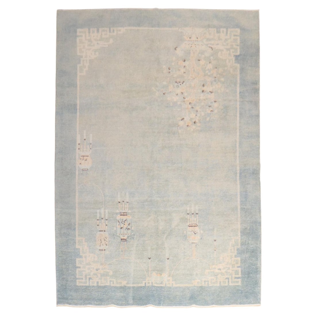 Pale Blue Hand-Woven Mid-Century Modern Chinese Rug 73 x 108: Pale Blue Hand-Woven Mid-Century Modern Chinese Rug 73 x 108 Discover this exquisite early 20th century Chinese rug, featuring a delicate pale blue hue that brings a serene touch to any space.